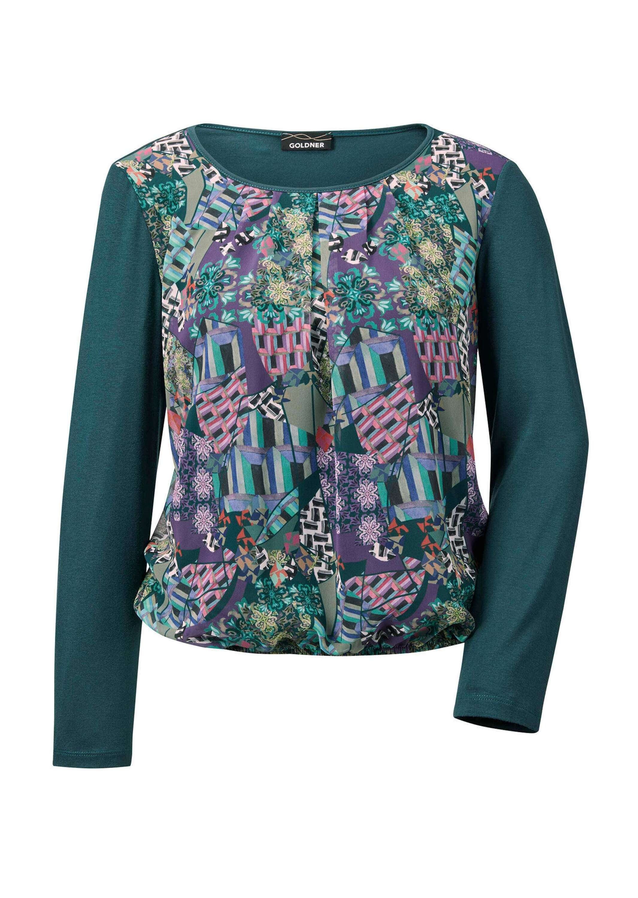 GOLDNER Kurzarmbluse "Kurzgröße Langarm Chiffonbluse mit Patch-Druck" Chiff günstig online kaufen