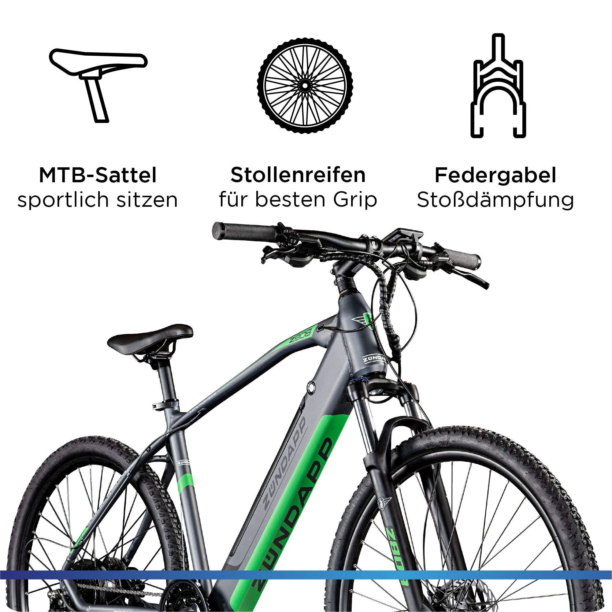Zündapp E-Bike »Z808«, 24 Gang, Heckmotor 250 W, Pedelec, Elektrofahrrad für Damen u. Herren, MTB