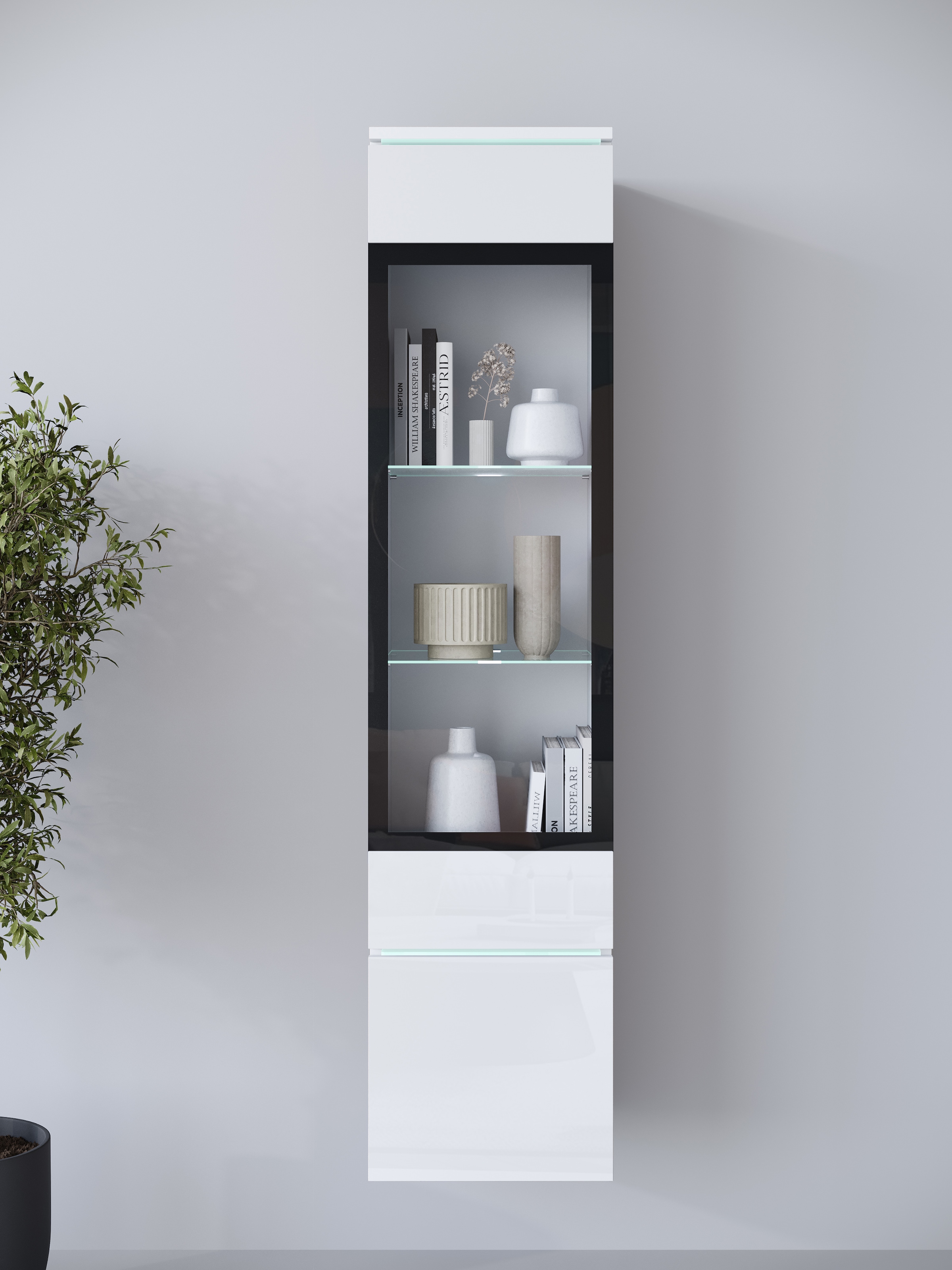 Home affaire Vitrine »Vera, Glasvitrine, Höhe 130 cm, in verschiedenen Farbausführungen« 1 Stk. tlg. LED-Beleuchtung, Türanschlag frei wählbar, stehend/hängend