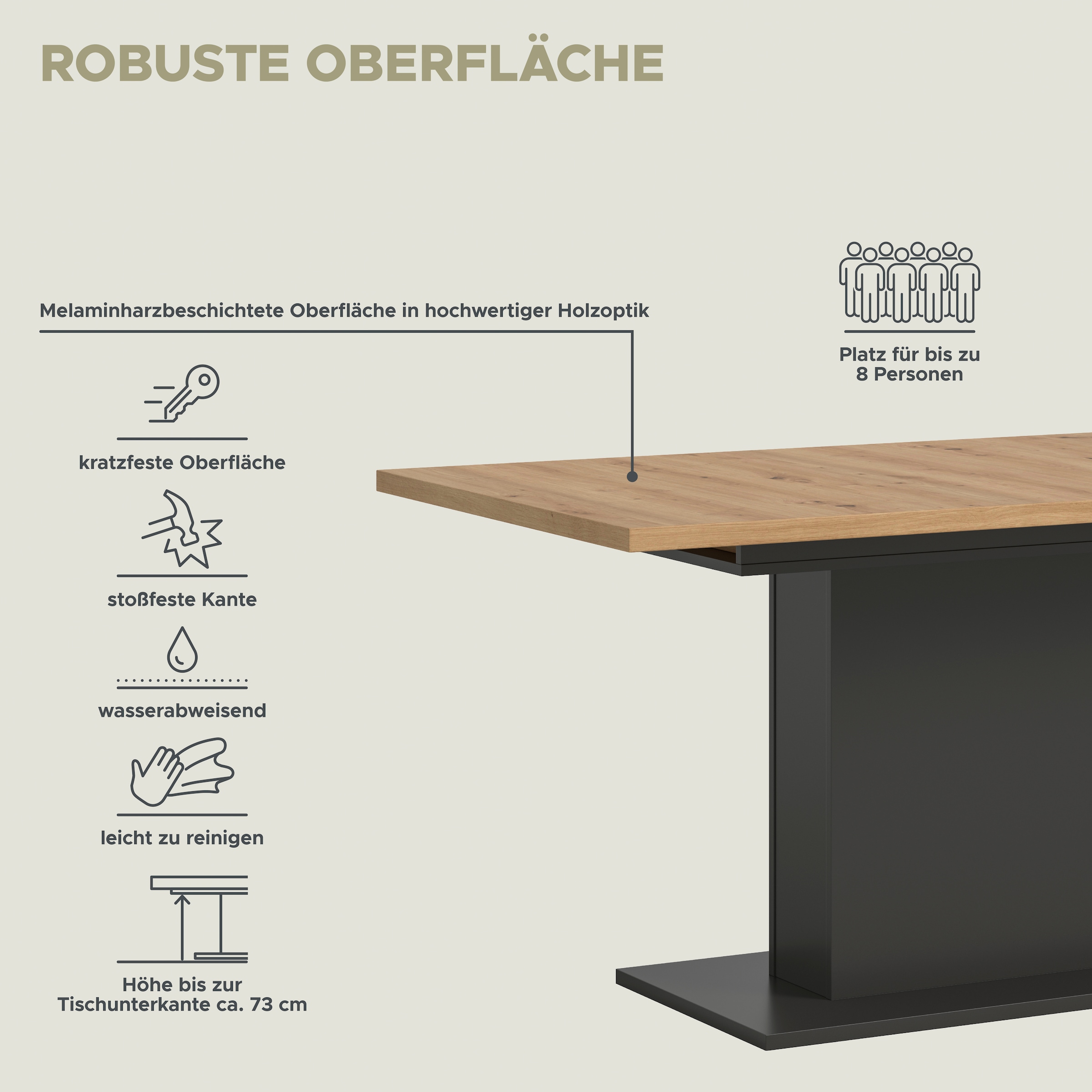 INOSIGN Esstisch »Motus, ausziehbar 150 -190 cm, inklusive 40 cm Einlegeplatte«, (Set, 1 St.), Säulengestell mit Bodenplatte, Tisch, Küchentisch, Esszimmer, Küche