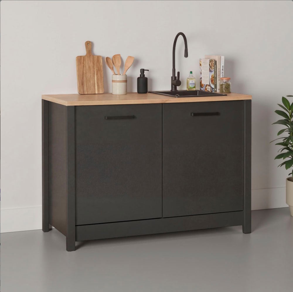 Inter Link Spülenschrank "Pienza, Küchenschrank, Spülenunterschrank, HPL-Arbeitsplatte" 1 Stk. tlg. Für Spüle & Spülmaschine, Softclose, Füße höhenverstellbar, 130x60x92