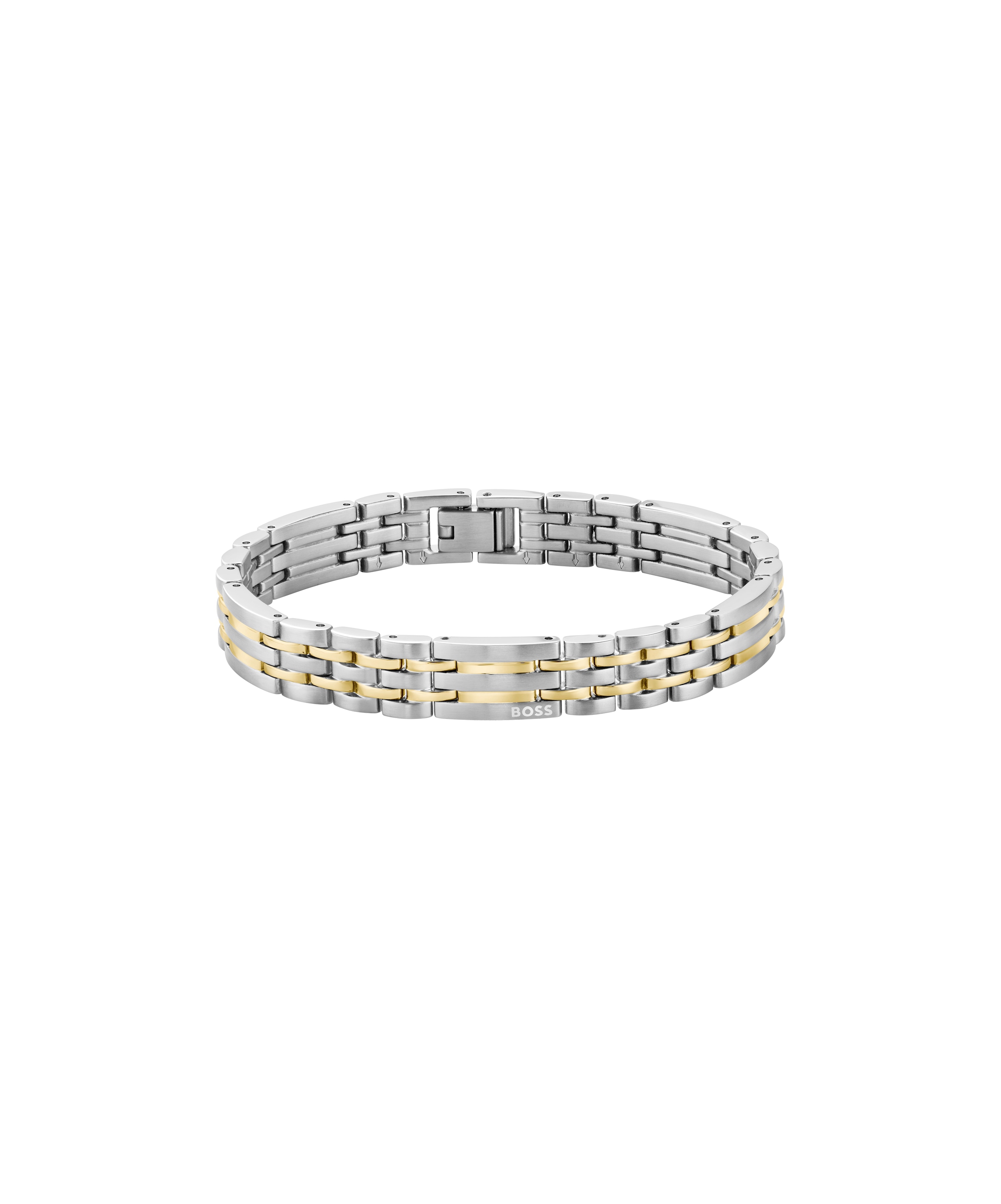 "Gliederarmband BOSS ""WESLEY"", silber (edelstahlfarben, gelbgoldfarben), Armbänder, Herren, 19cm, Edelstahl, Gliederarmband"