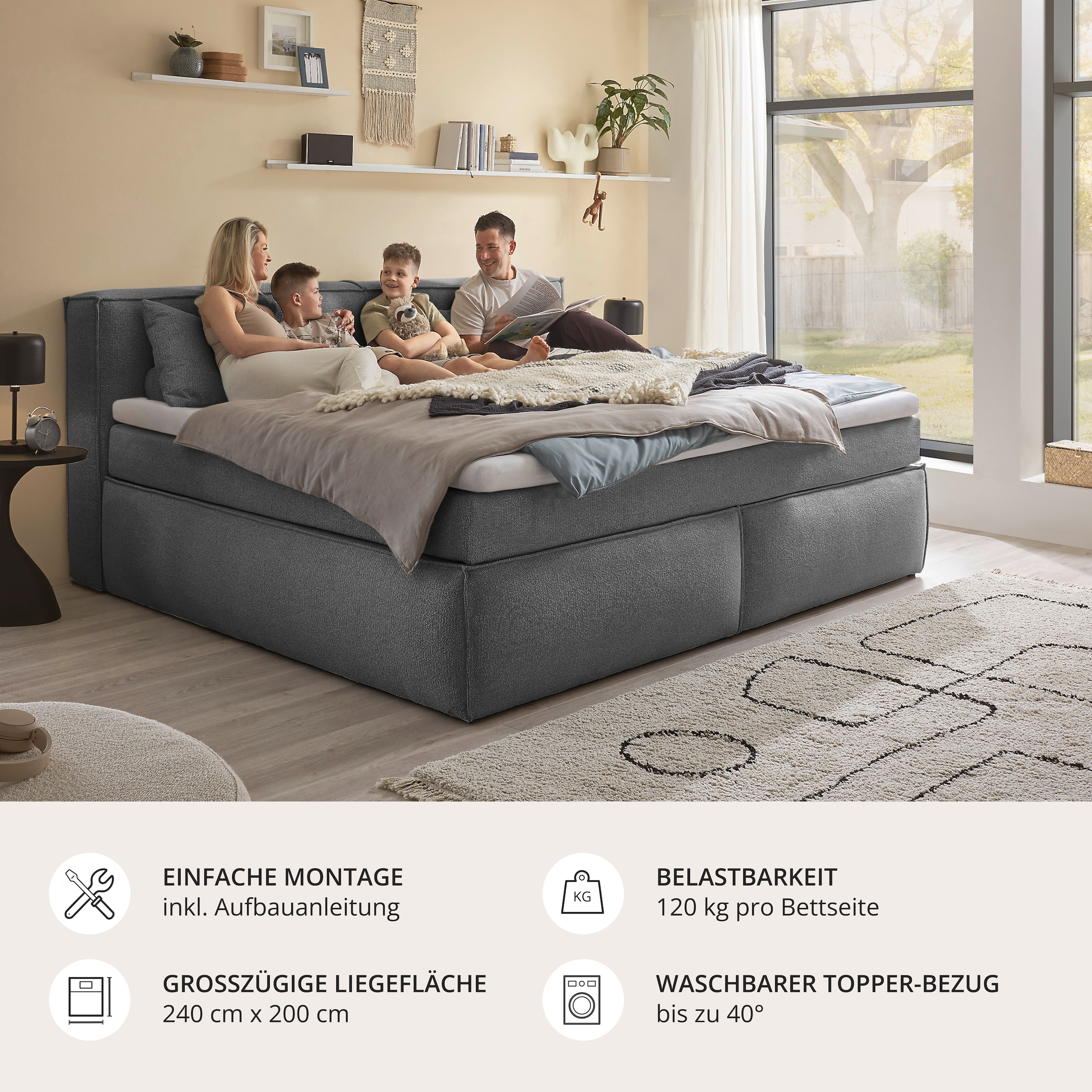 ED EXCITING DESIGN Boxspringbett »Sandon, Familienbett erhältlich in der Größe 240x200cm« in verschiedenen Farben erhältlich