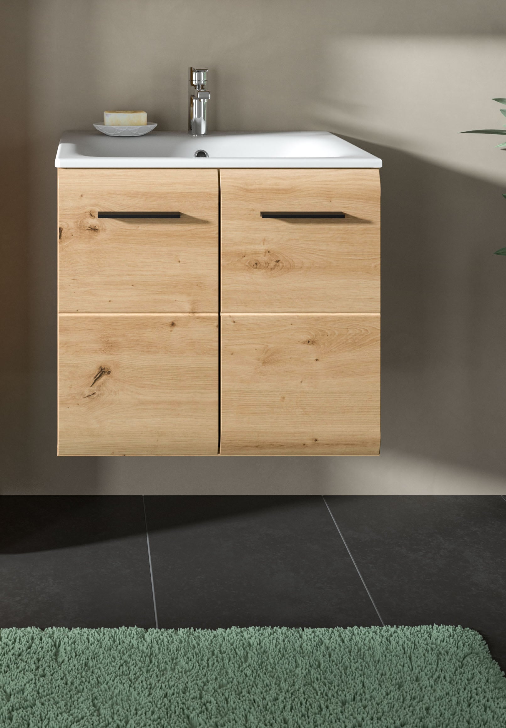 INOSIGN Waschbeckenunterschrank, (2 St.), Florenz, Waschtisch inkl. Waschbecken, Artisan Oak NB, 60 cm breit