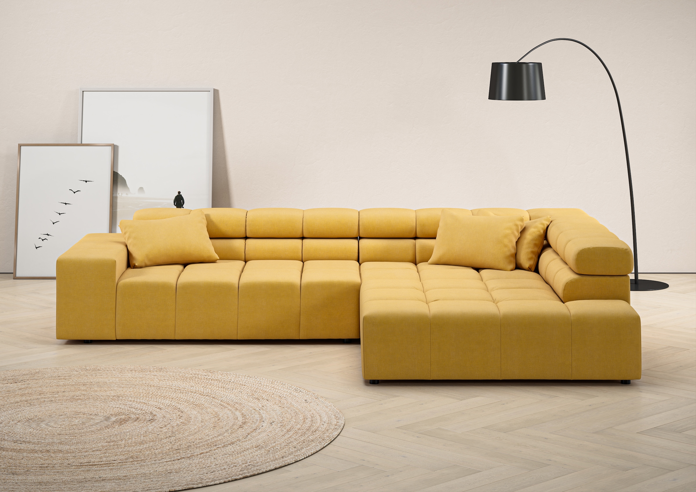 INOSIGN Ecksofa »Ancona incl. Kopfteilverstellung, Zierkissen Breite 319cm, L-Form«, wahlweise motorische Sitztiefenverstellung, auch in Cord + Easy Care