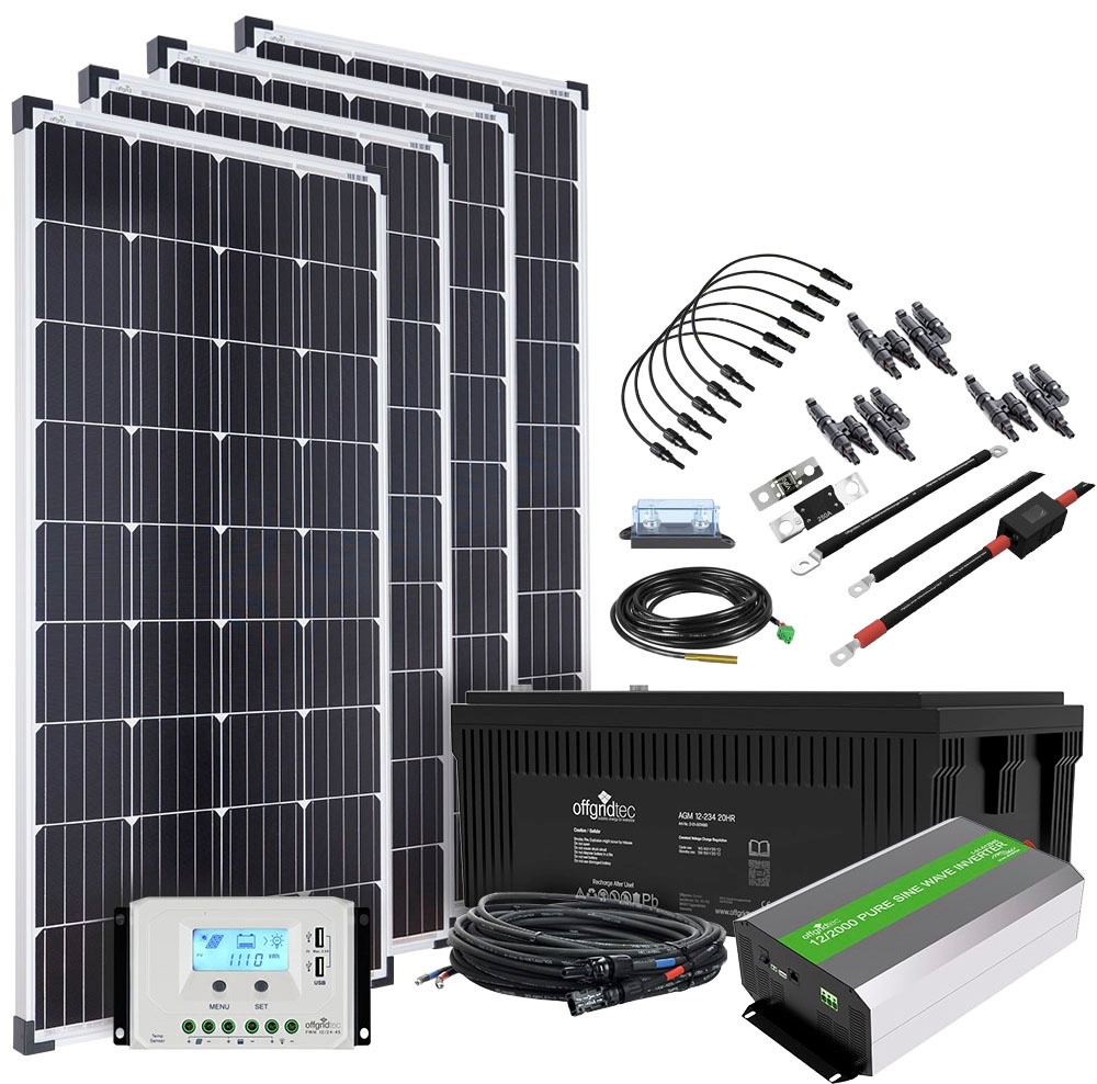 offgridtec Solaranlage »Autark XXL-Master 600W Plug & Play«, (Set), 2000W AC Leistung 234Ah AGM Akku 12V 230V