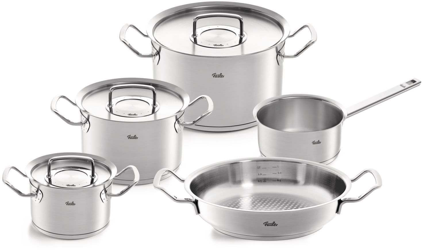 FISSLER Topf-Set "ORIGINAL-PROFI COLLECTION Edelstahl-Topfset", silber, Töpfe, mit breitem Schüttrand, Kaltmetallgriffen. Made in Germany