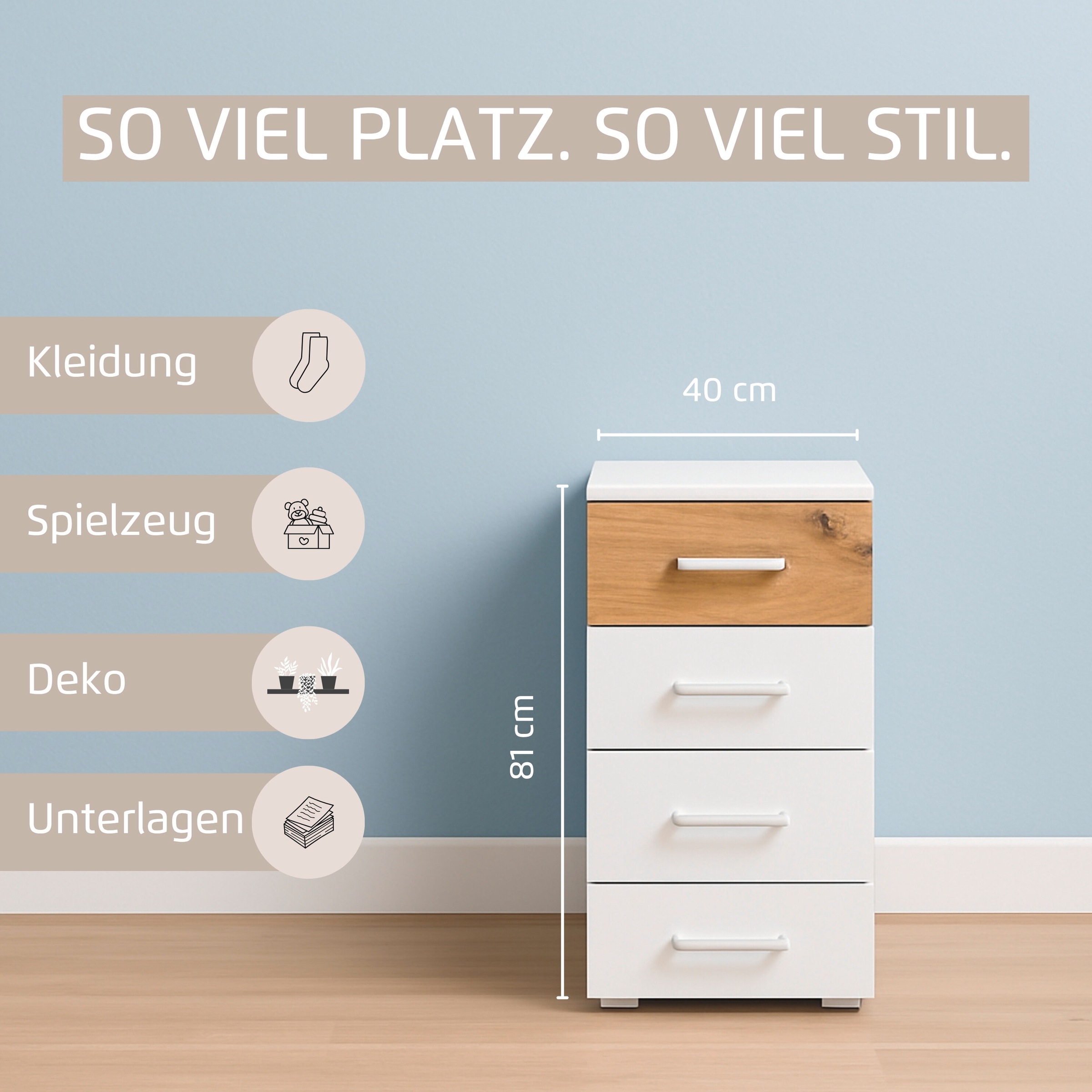 rauch Schubkastenkommode »Sideboard Kommode Schubladenkommode BOSTON-EXTRA« Breite 40 cm, Höhe 81 cm,  mit 4 geräumigen Schubladen, oberer mit Absetzung MADE IN GERMANY