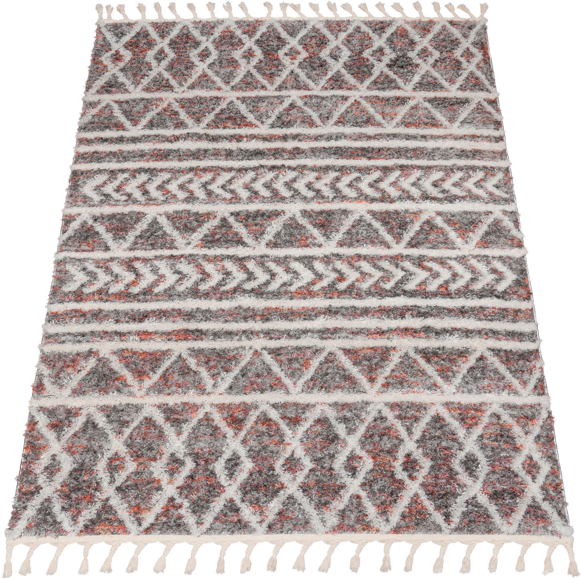 Paco Home Hochflor-Teppich "Monza 653" rechteckig 34 mm Höhe meliert, Raute günstig online kaufen