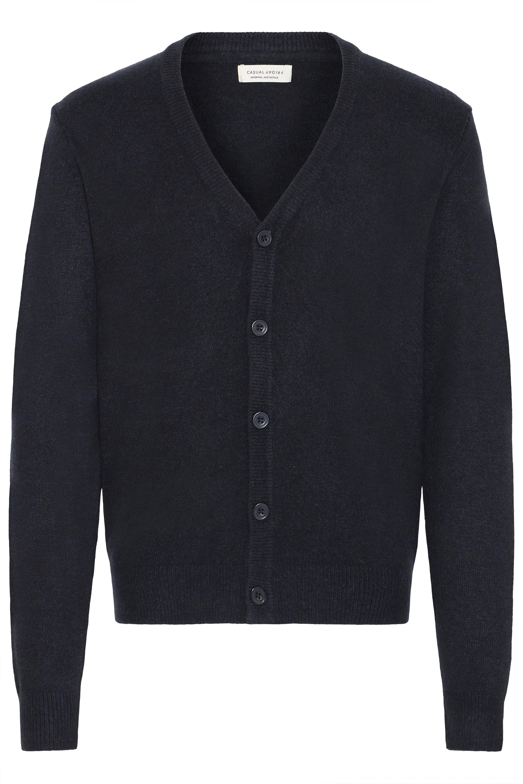 Strickjacke CASUAL FRIDAY "Strickjacke CFHEINE", Herren, Gr. 3XL, blau (schwarz navy), Obermaterial: 65% Polyacryl PAN. 27% Nylon NY. 5% Wolle mw. 3% Polyester PES., Strickjacken Strickjacke