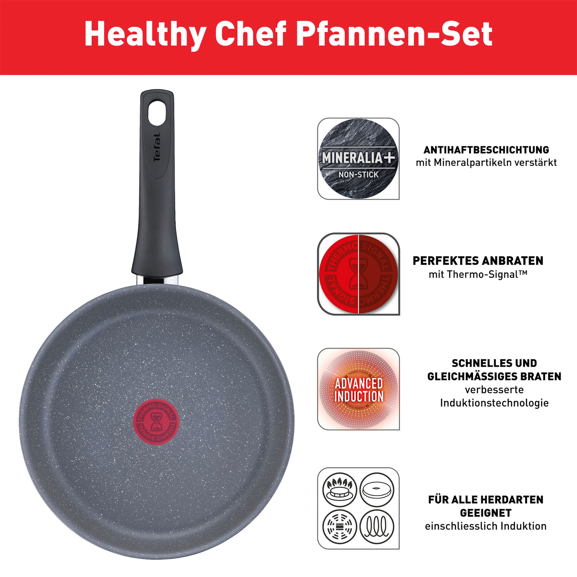 Healthy »G15090 Ø Antihaftversiegelung, Tefal cm Chef«, 2 Aluminium, BAUR Thermo-Signal, Mineralia+ Induktion, Pfannen-Set 24/28 | (Set, tlg.),