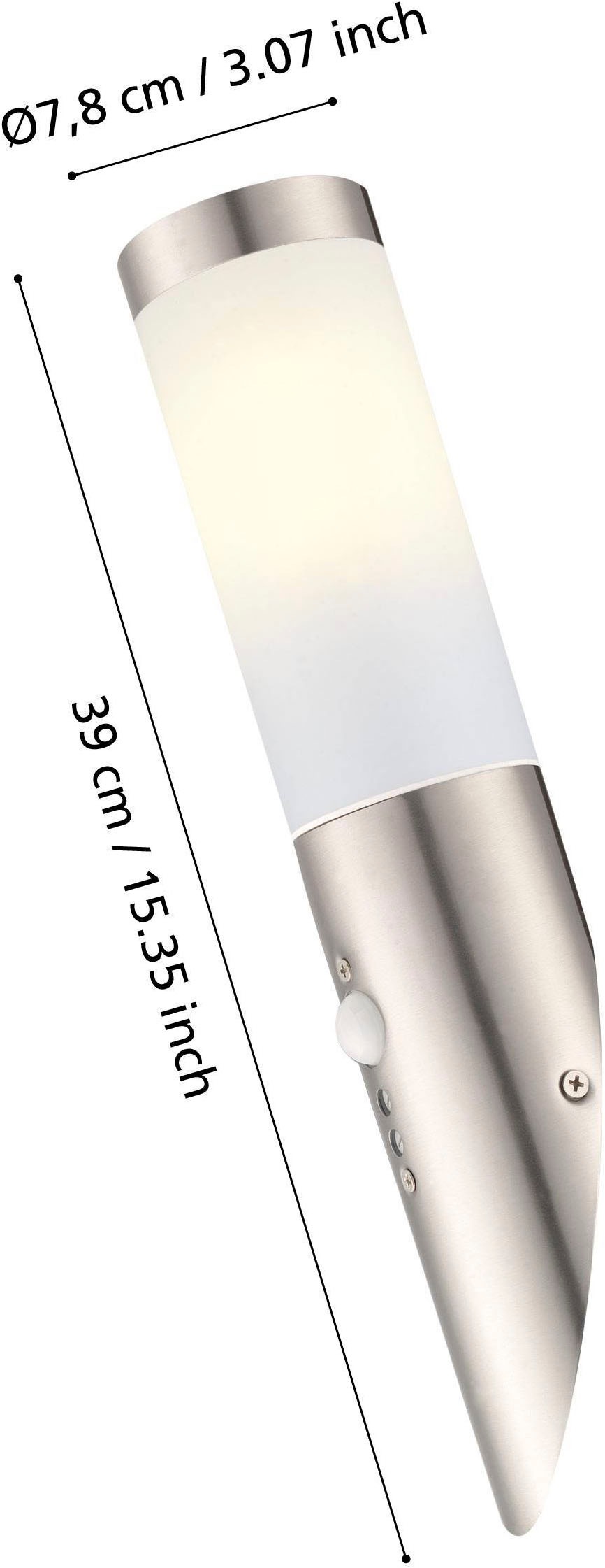 EGLO Wandleuchte »Helsinki Wandlampe, Edelstahl, Außenlampe, Edelstahl, E27, IP44, Lampe« E27 1 Stk. Wand-/Deckenleuchte - H42,5 x Ø7,5 x AL16,5cm - edelstahl