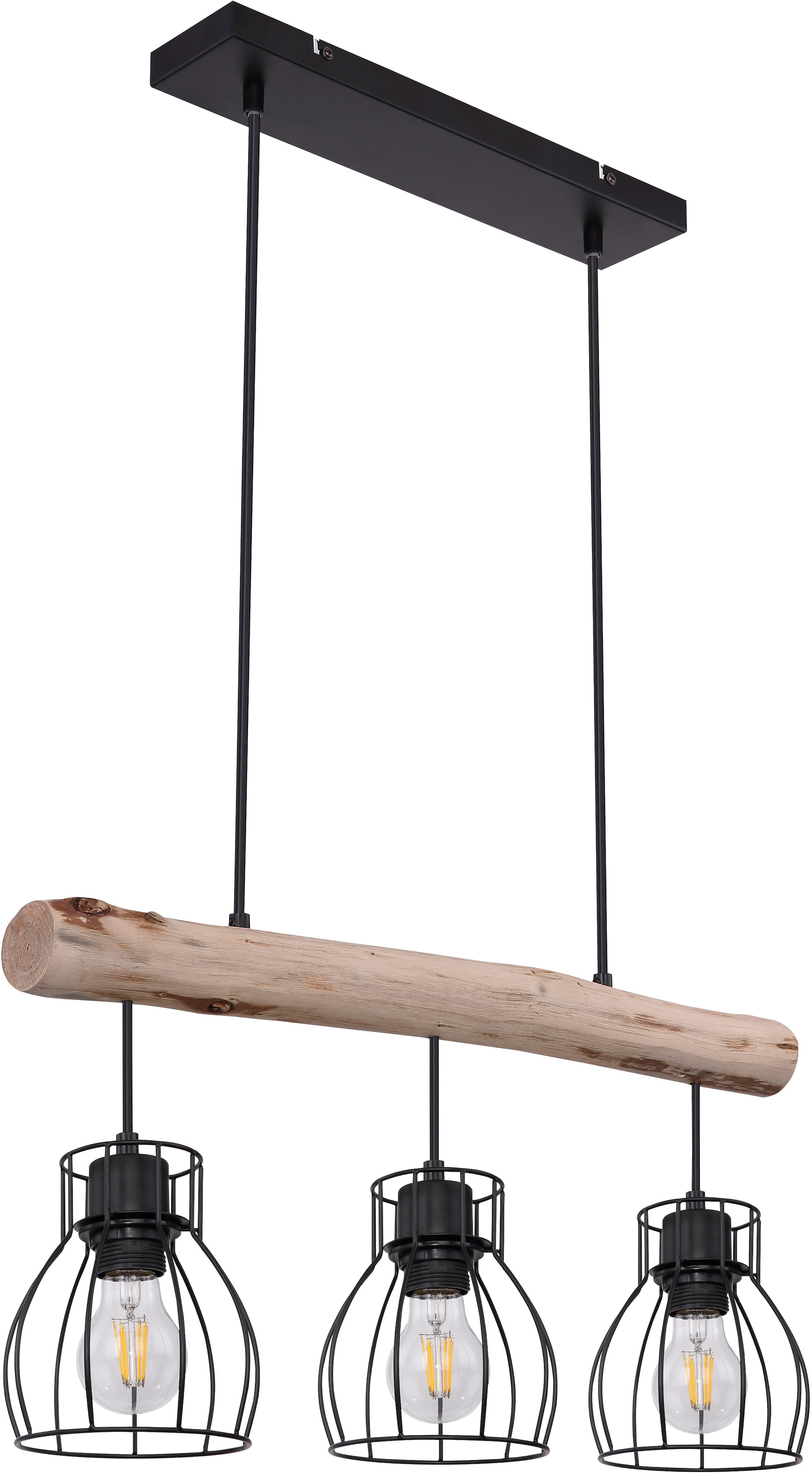 GLOBO LIGHTING Hängeleuchte »MINA« E27 1 Stk. Wohnzimmerleuchte schwarz/Holz, höhenverstellbar, E27