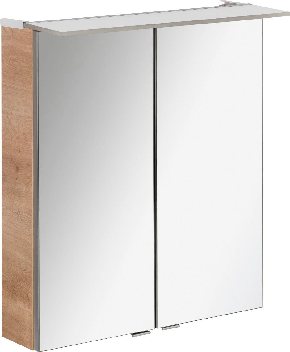 FACKELMANN Spiegelschrank "PE 60 - Ast-Eiche", Badmöbel Breite 60 cm, 2 Türen doppelseitig verspiegelt