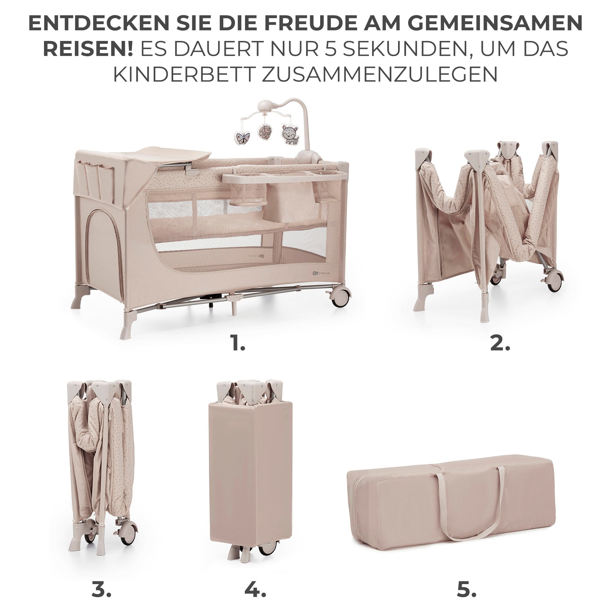 Kinderkraft JOY 2 Travel Cot Beige 2