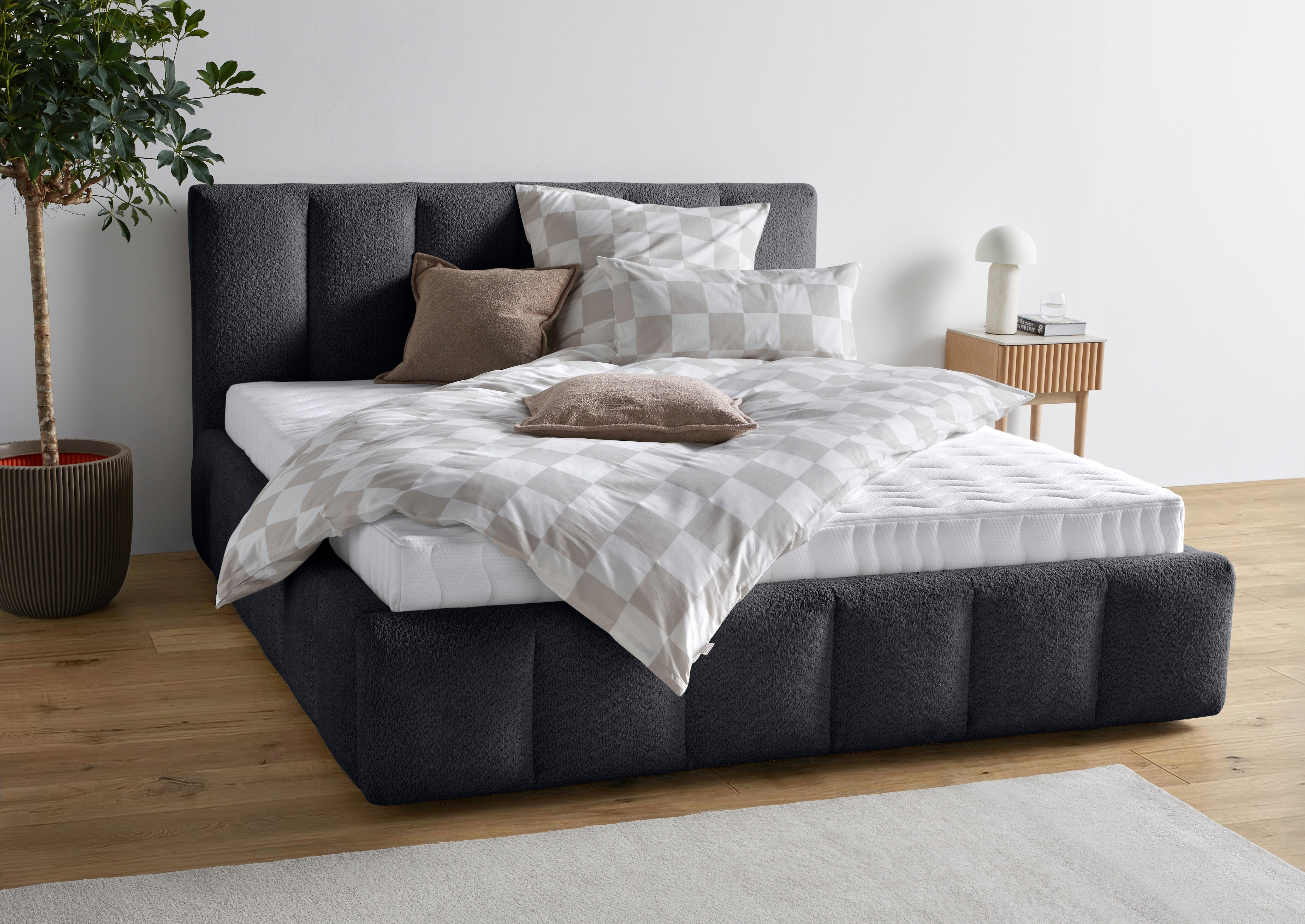 homsy by Ana Johnson Polsterbett "Somny wahlweise mit Bettkasten, erhältlich in verschiedenen Breiten" luxurious gepolstertes Kopfteil und Rahmen, Bezug mit Bouclécharakter