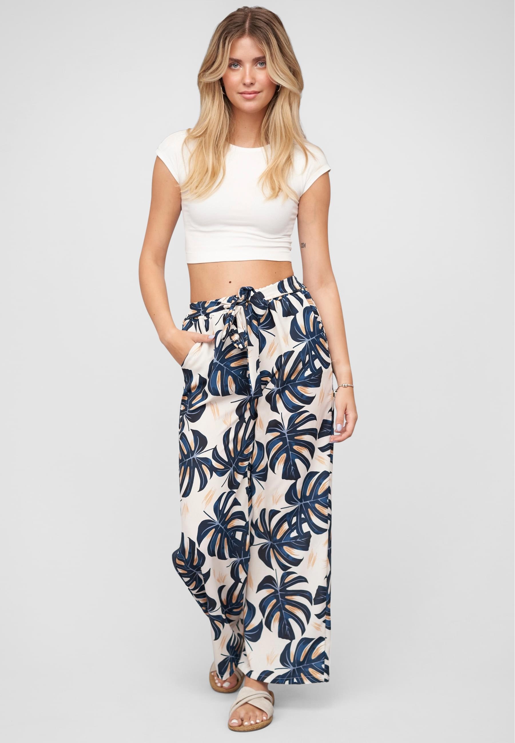 CLOUD 5IVE Stoffhose »CLOUD 5IVE Summer Pants with palm print and tie belt«