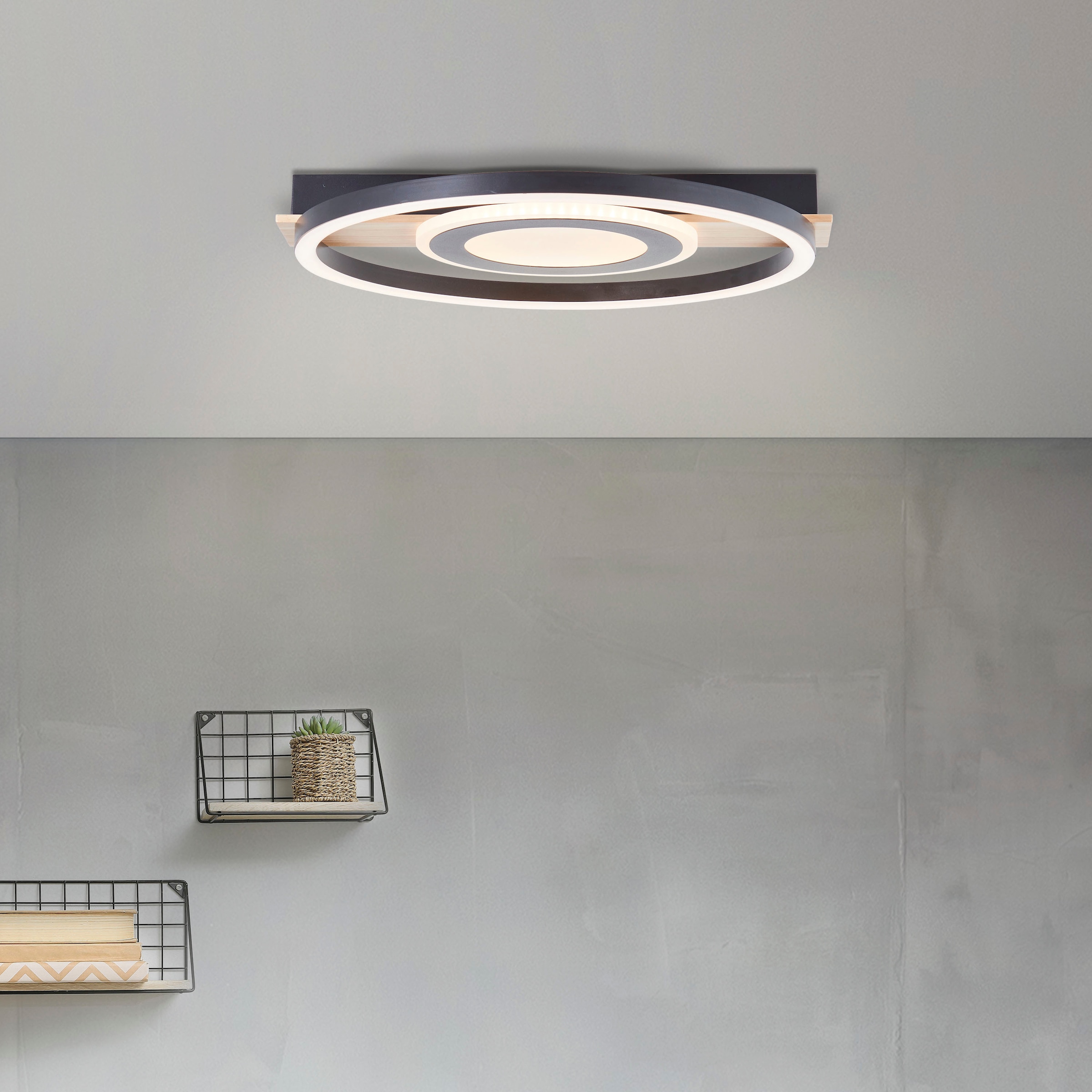 my home LED Deckenleuchte »Lysann Deckenlampe«, 39 x 37 cm, 22 W, 2900 lm, 3000 K, Holz/Metall, braun/schwarz