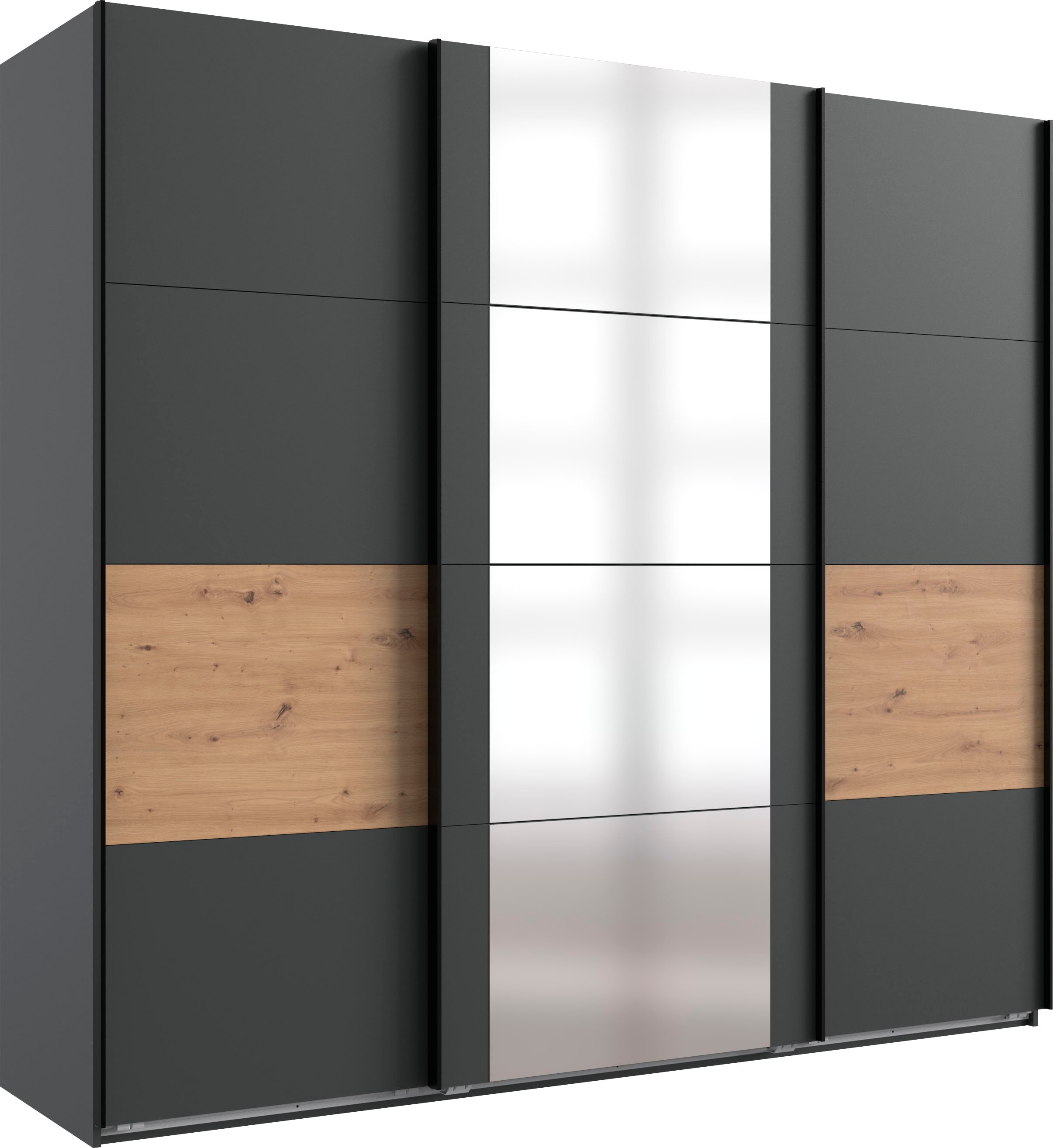 Wimex Schwebetürenschrank "Barmbek Schlafzimmerschrank Garderobenschrank" Kleiderschrank mit 2 Stoffboxen und 2 zusätzlichen Böden, Spiegeltür