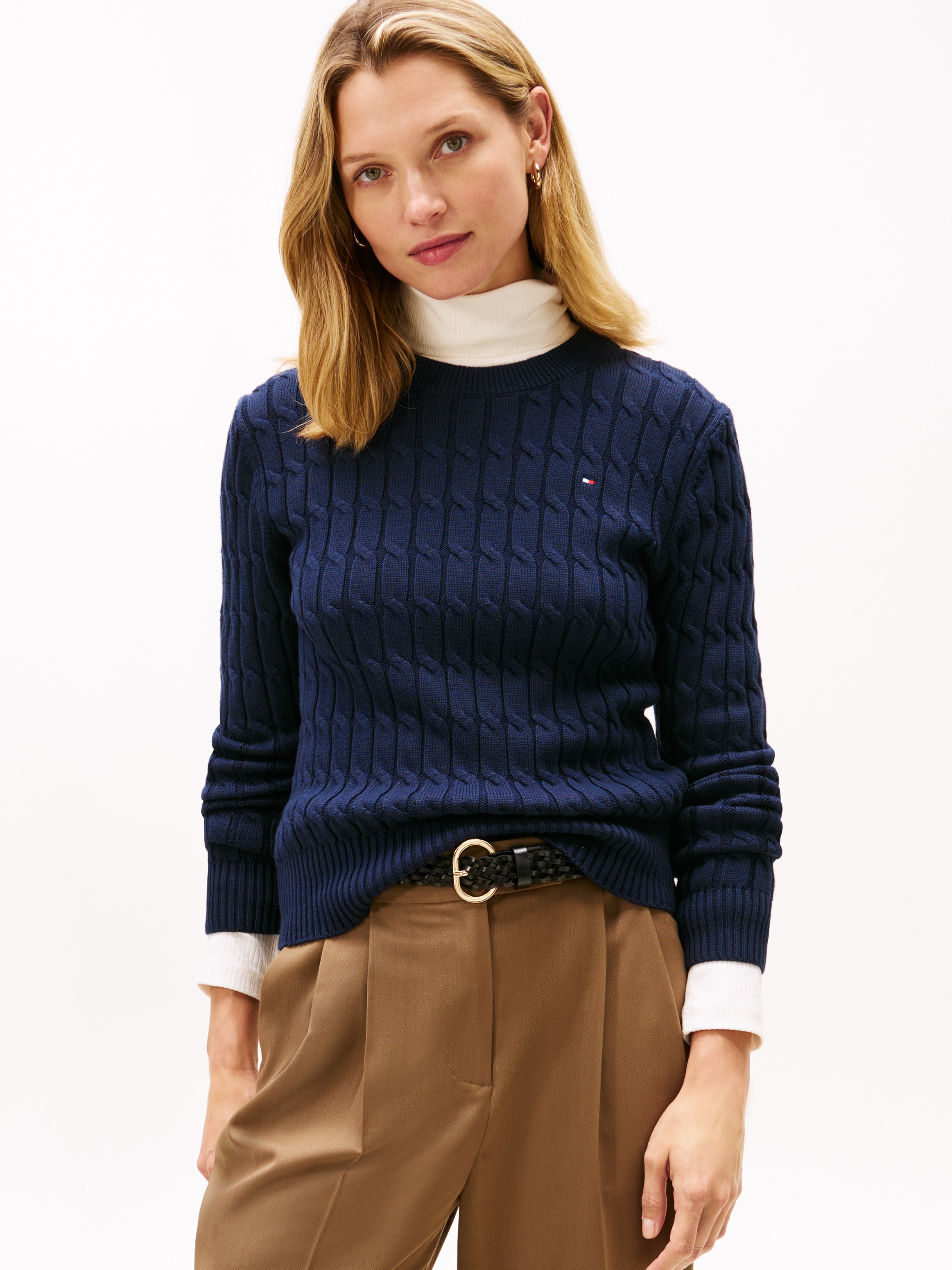 Tommy Hilfiger Rundhalspullover »CO CABLE MID GG C-NK LS SWT« mit Zopfmuster
