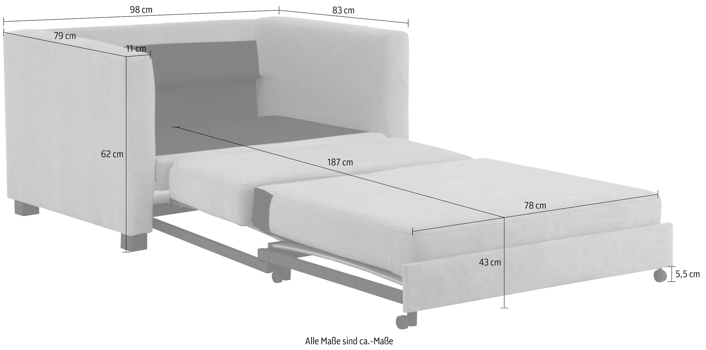 Home affaire Sessel »Mexico«, mit ausziehbarer Schlaffunktion, B/T/H: 98/83/87 cm