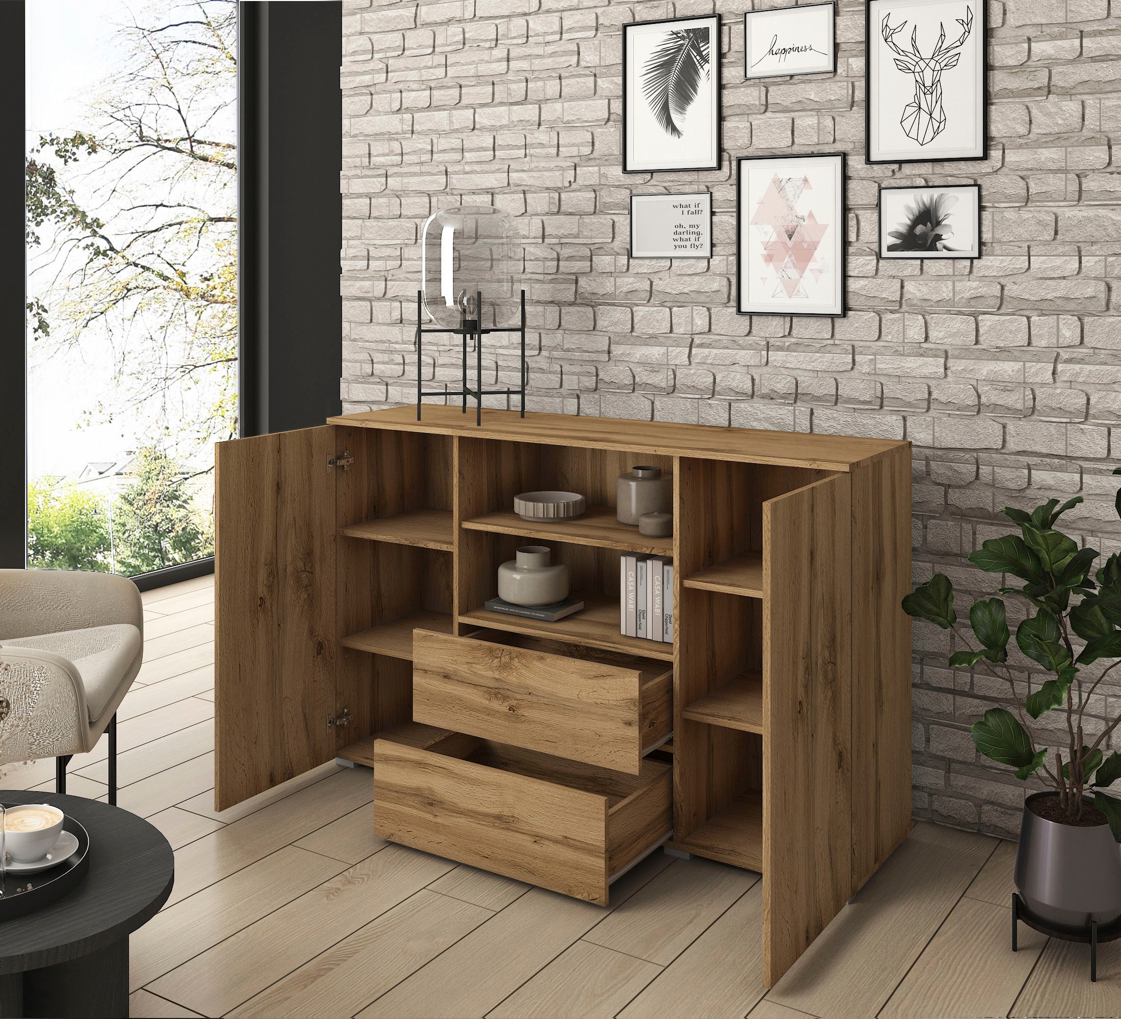 INOSIGN Sideboard »PARIS«, (1 St.), Moderne 140cm breite grifflose Kommode, vielseitig einsetzbar