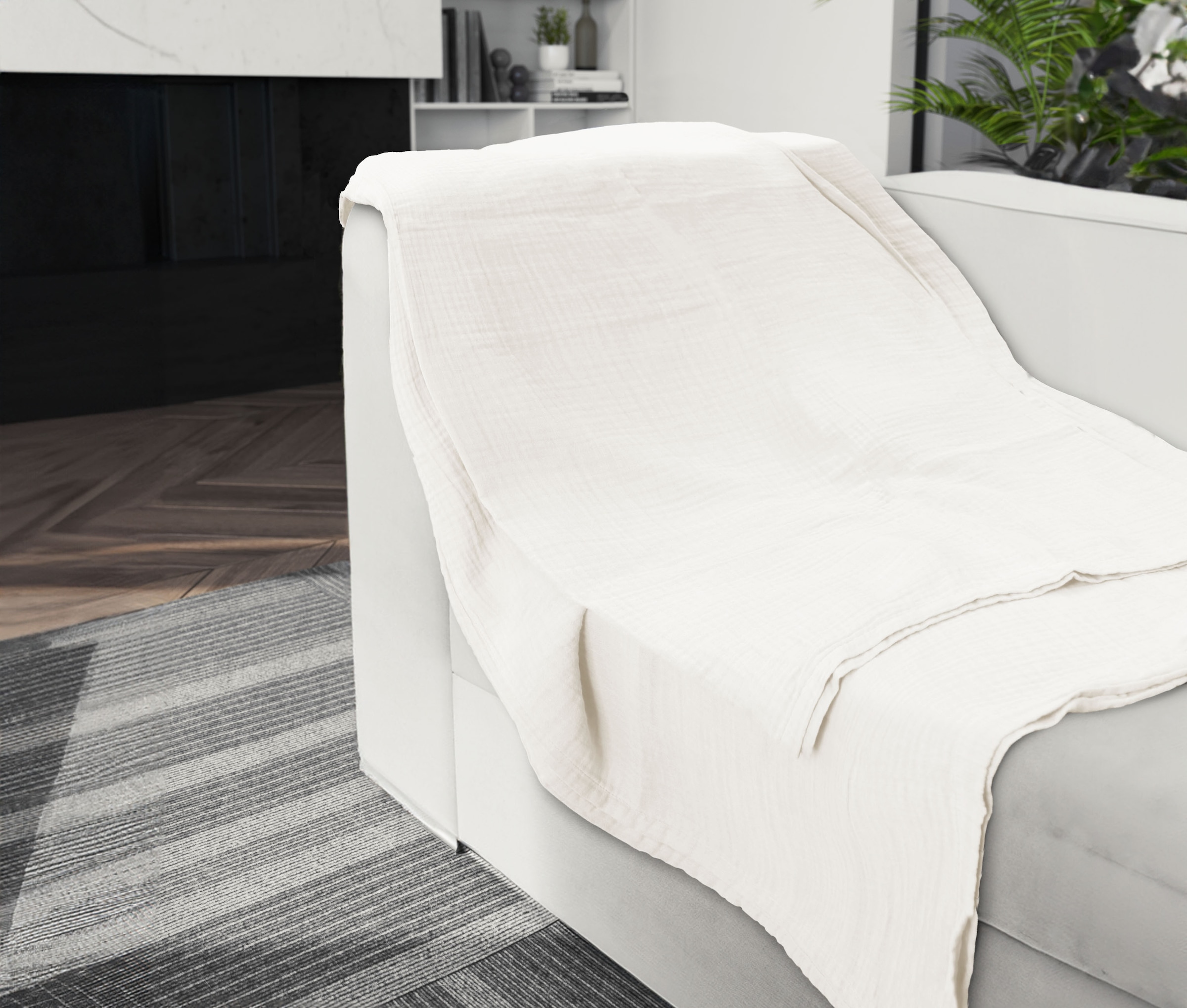 Biberna Wohndecke »0480100 Musselin«, gekreppte Optik+Struktur, leichte Sommer Decke, Tagesdecke, angenehm