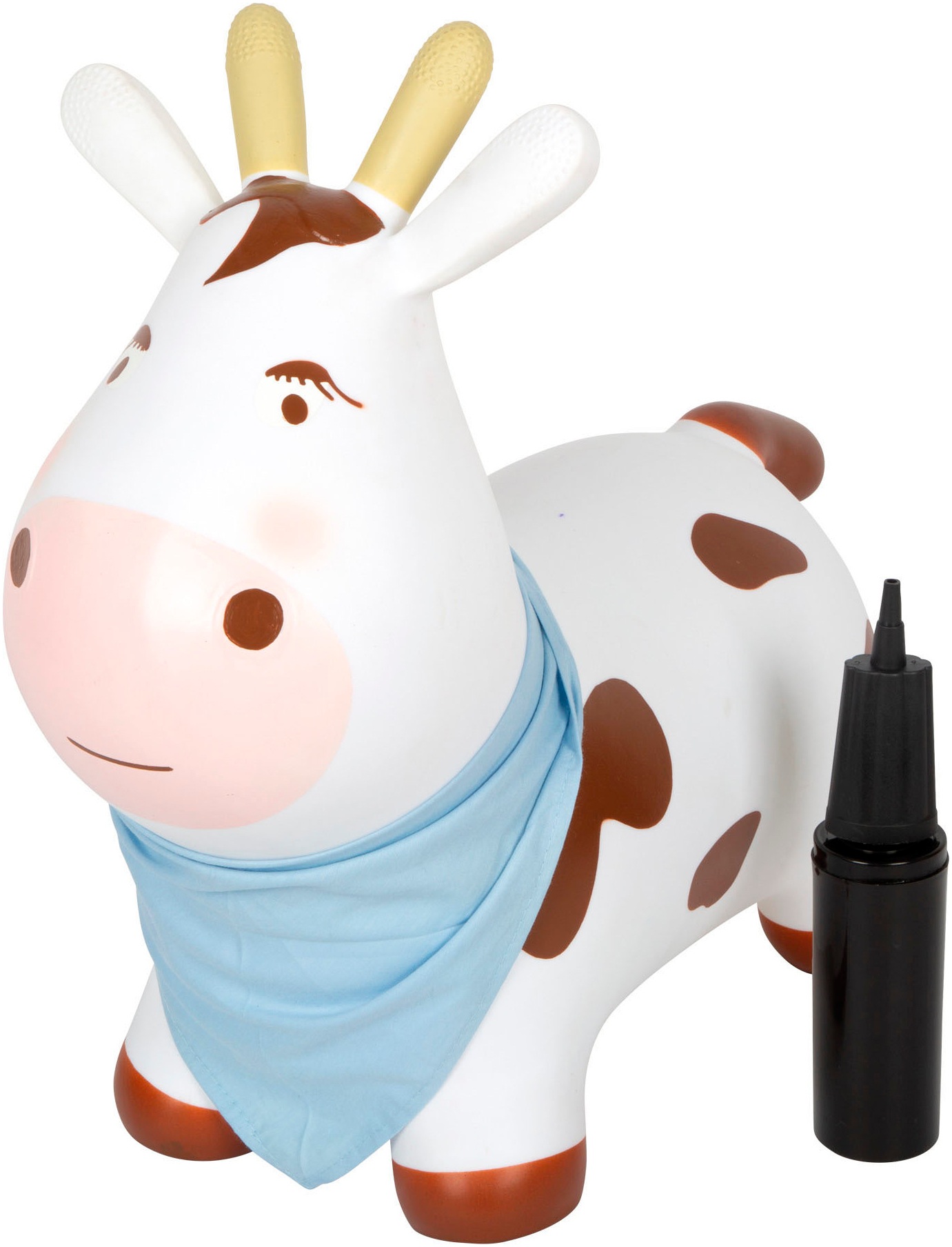 SMALL FOOT Kinder Hüpfspielzeug "Hüpftier Kuh"bunt, Kunststoff, Stoff, B:24cm H:45cm L:51cm, Hüpfspielzeug