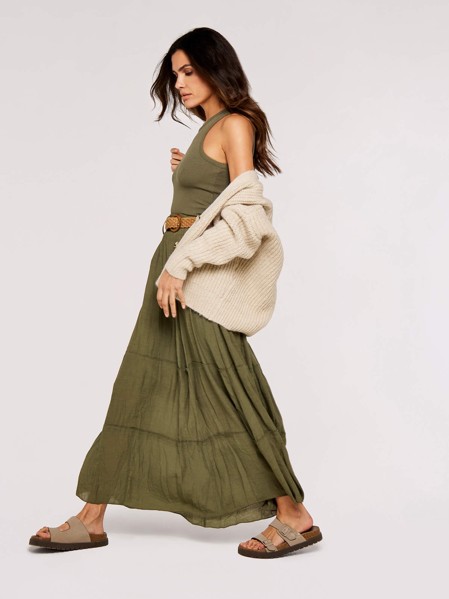 Apricot Maxirock "Slub Shimmer Belt Maxi Skirt" 2 mit Flechtgürtel