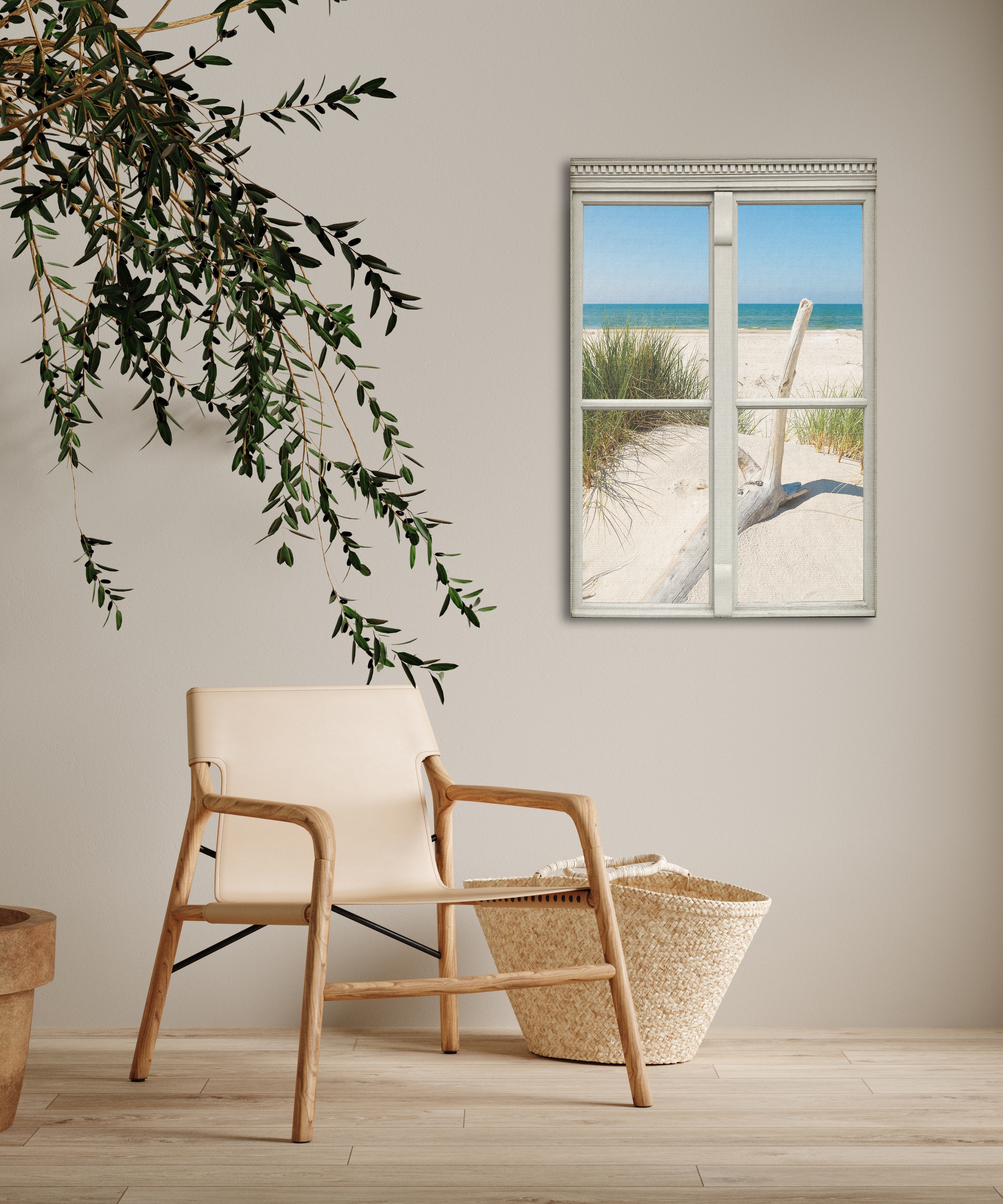 queence Leinwandbild "Langeoog" Düne  Fensterblick  Gräser  Meer  Natur 1 S günstig online kaufen
