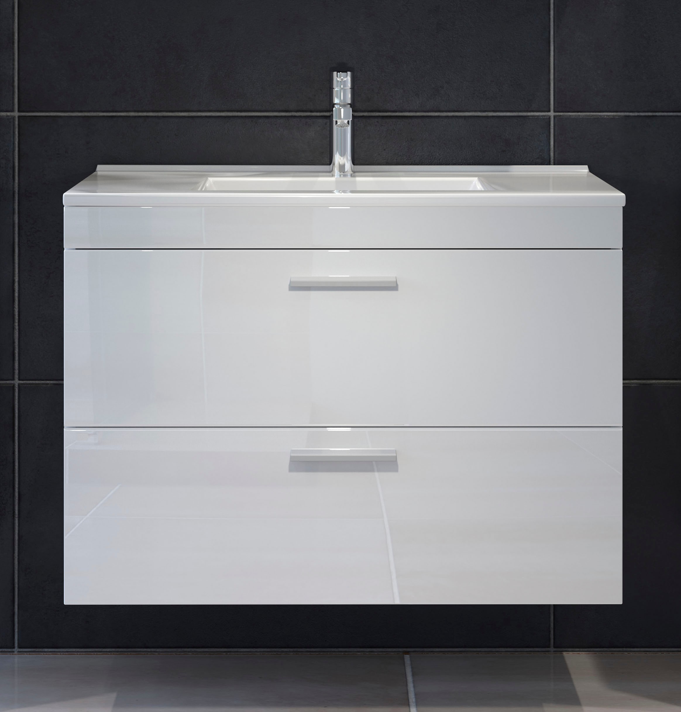 welltime Waschbeckenunterschrank "Dormoletto" Hänge-Waschbeckenunterschrank m. Becken - (B/T/H) 81/47/59 cm