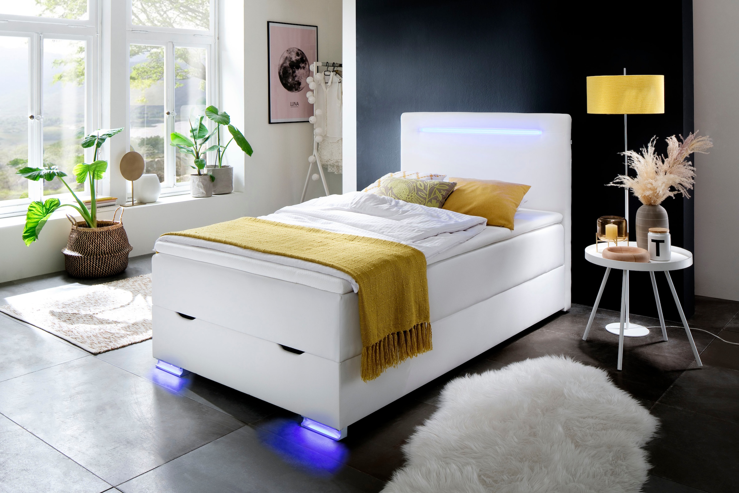 Boxspringbett »Las Vegas«, Füße und Kopfteil mit LED-Beleuchtung, mit Bettkasten und...