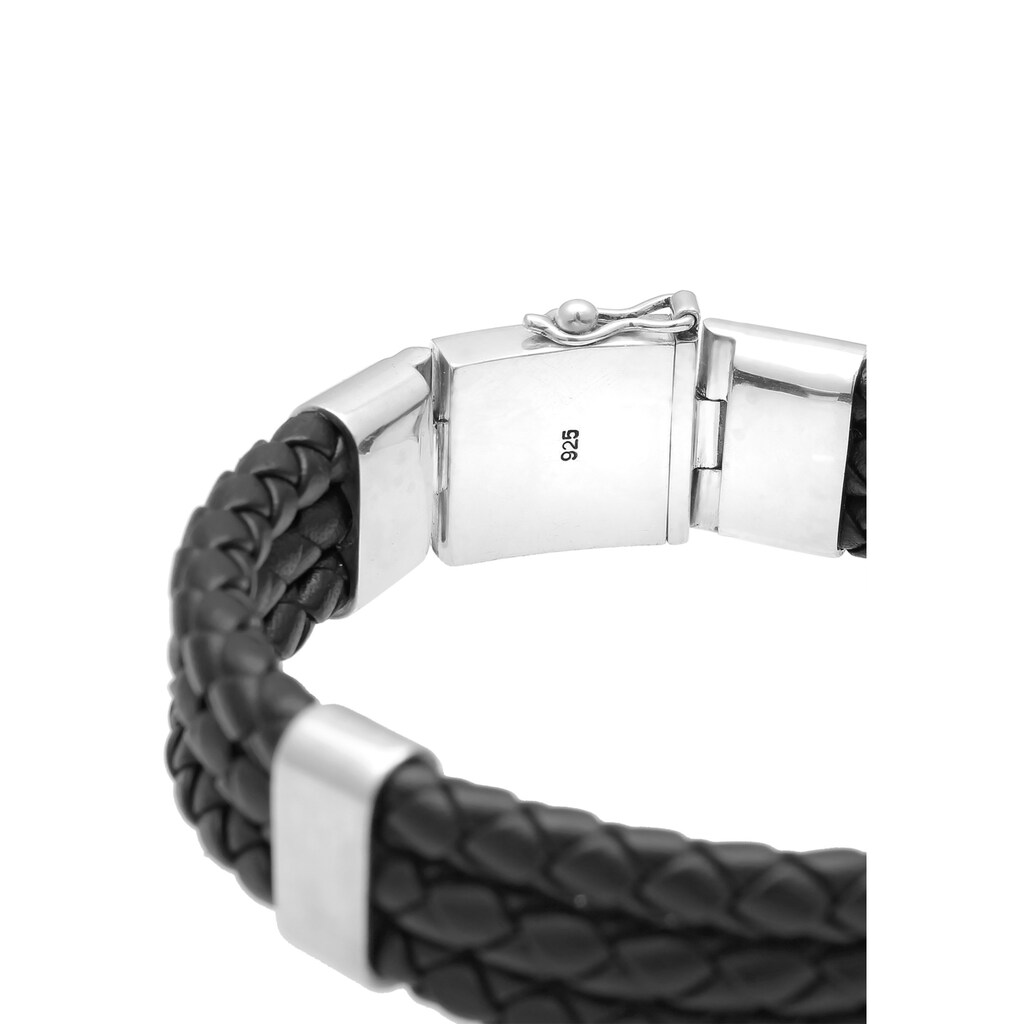 Kuzzoi Armband »Leder Geflochten Kastenverschluss 925er Silber«