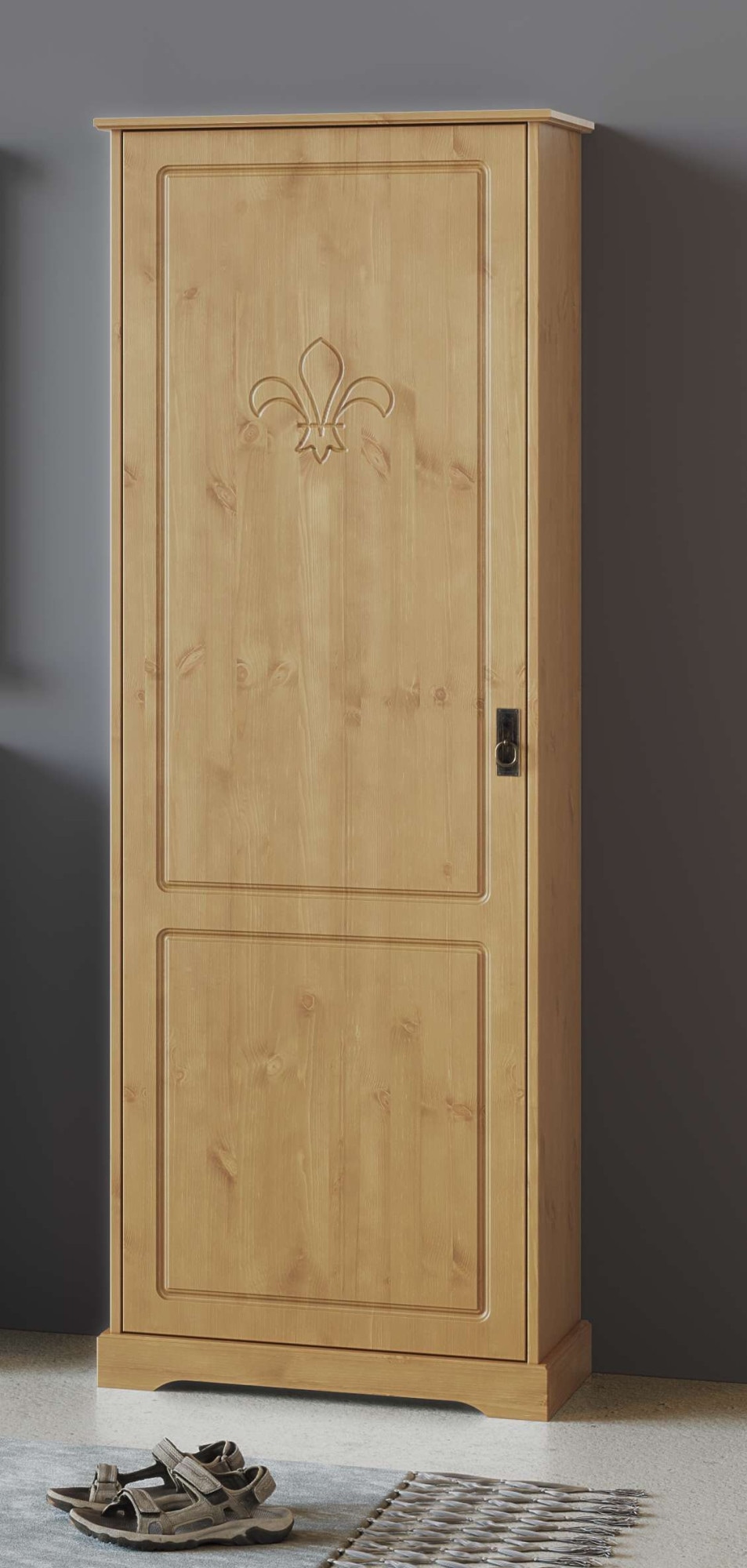 OTTO home Garderobenschrank "Lille Mehrzweckschrank Breite/Höhe: 67/187 cm" aus massiver Kiefer, mit schöner Lilien-Fräsung, Jugendstil-Griffe