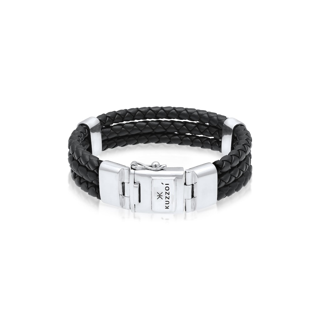 Kuzzoi Armband »Leder Geflochten Kastenverschluss 925er Silber«