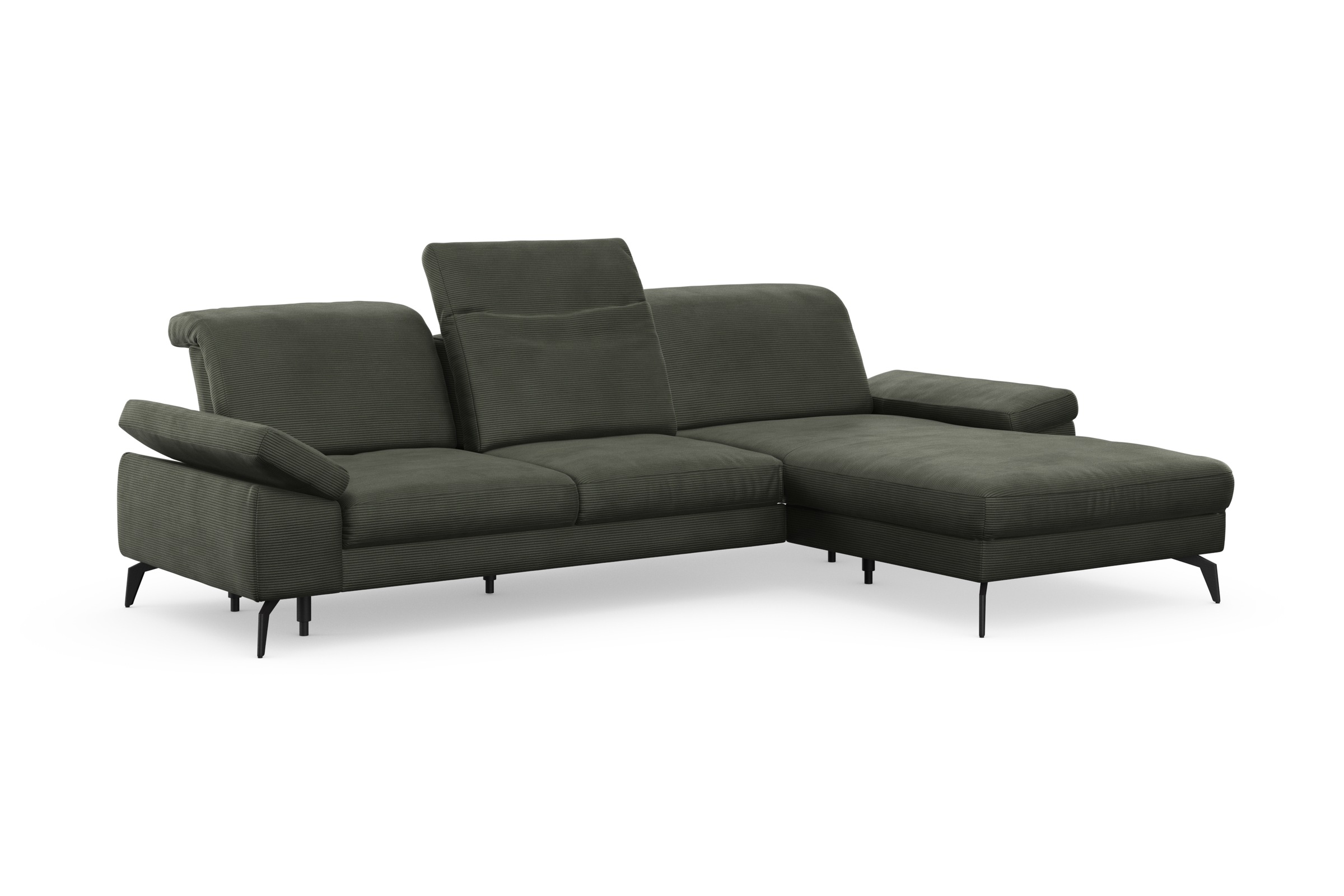 Ecksofa SIT & MORE "Cabana L-Form", grün (olive), B:301cm H:84cm T:195cm, 95% Polyester, 5% Polyamid, Sofas, Ecksofa, Recamiere, wahlweise mit Sitztiefen-, Armlehnen- und Kopfteilfunktion 10