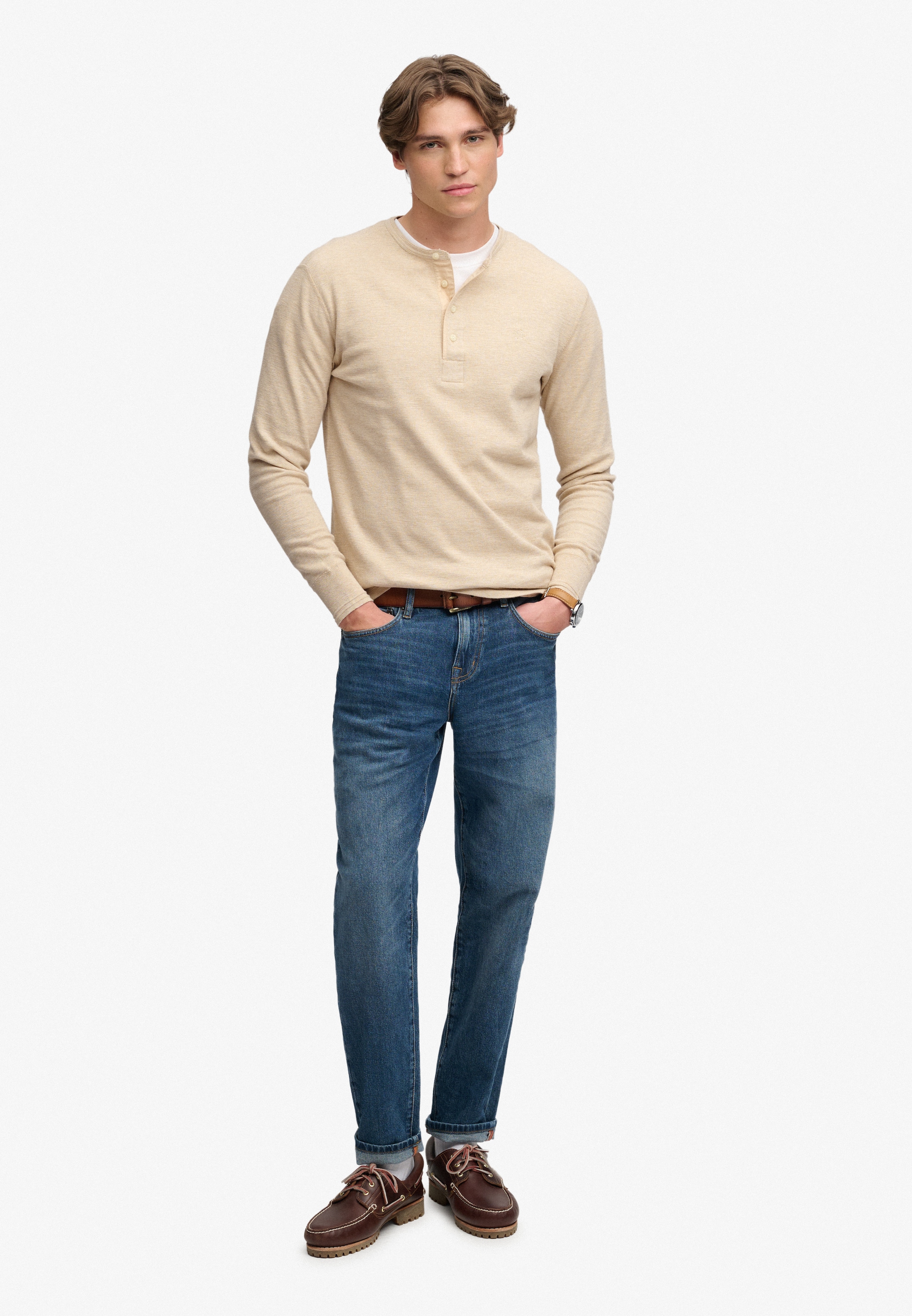 Superdry Langarmshirt »MINI SLUB WAFFLE LS GRANDAD« lockere Passform, mit Rundhalsausschnitt, aus Baumwolle