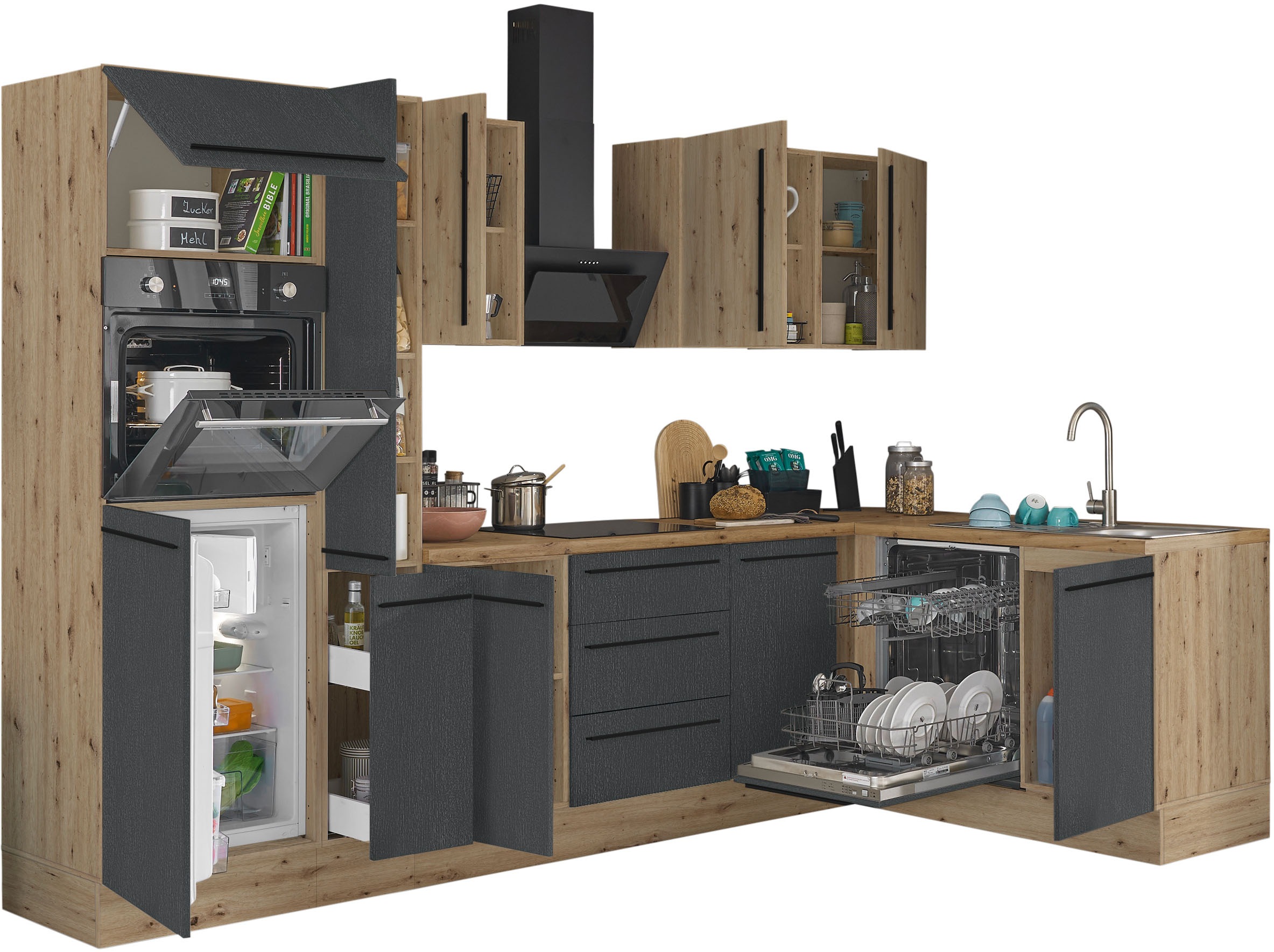 KOCHSTATION Winkelküche »Florida, Stellbreite 310x175 cm«, wahlweise mit E-Geräten, mit Softclose für Türen und Schubkästen