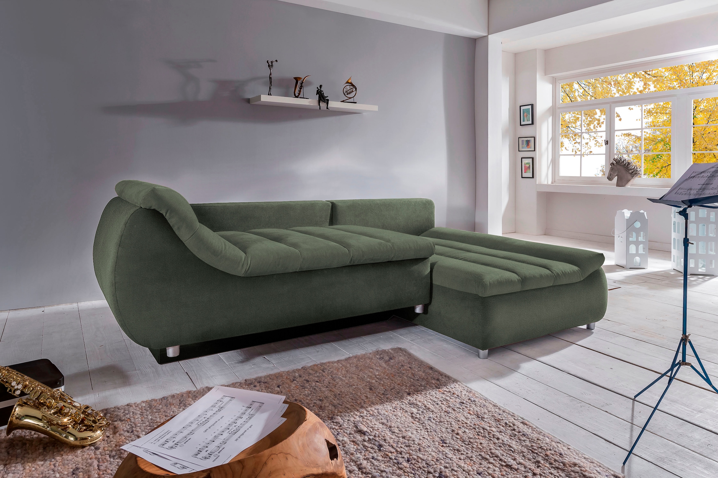 INOSIGN Ecksofa »Imola elegant und bequem, aktuelle Steppung im Sitz, L-Form«, wahlweise mit Bettfunktion