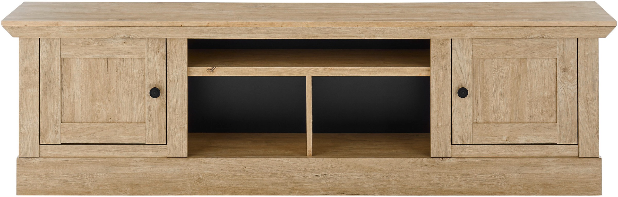 Home affaire Lowboard »Cornwall, Unterschrank im Landhausstil, Kommode, Eiche Dekor«, (1 St.), verschnörkelte Metallgriffe, offene Fächer und Türen, 194 cm breit