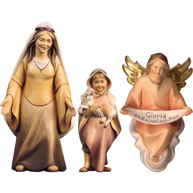 ULPE WOODART Krippenfigur »Hirtin mit Hirtenjunge und Engel, Weihnachtsdeko«,  zur Komet Krippe, Handarbeit bestellen | BAUR