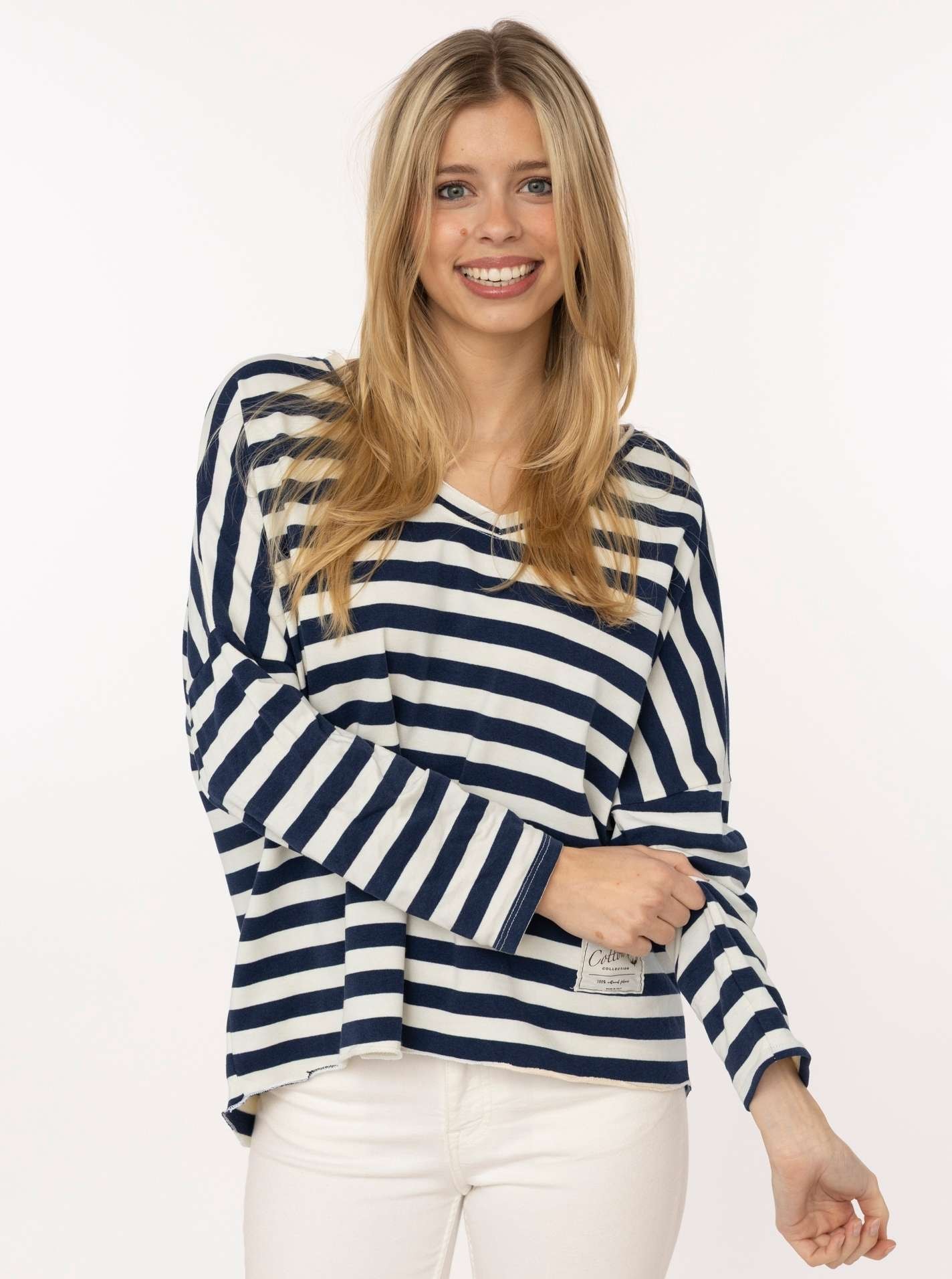 Zwillingsherz T-Shirt ""Streifen & Jersey"" Streifenmuster, V-Neck, offene günstig online kaufen