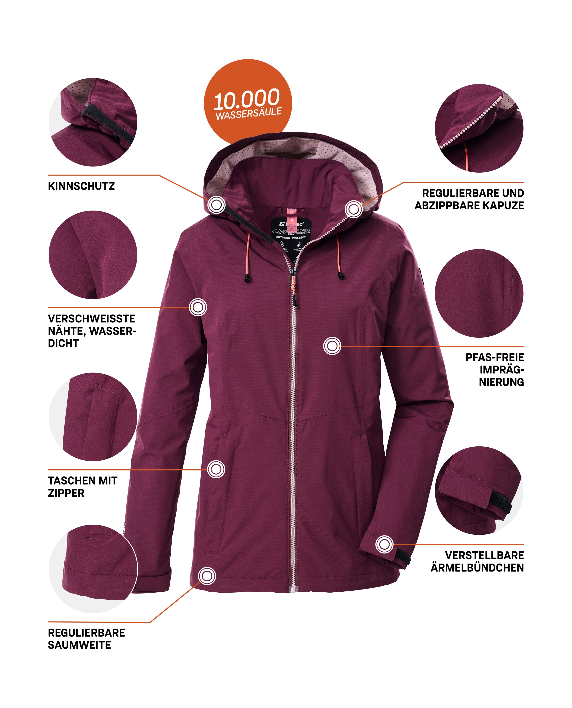 Killtec Outdoorjacke »Damen Regenjacke OOKS 1«, Leichte, wasser- und winddichte Damenjacke, atmungsaktiv, nachhaltig