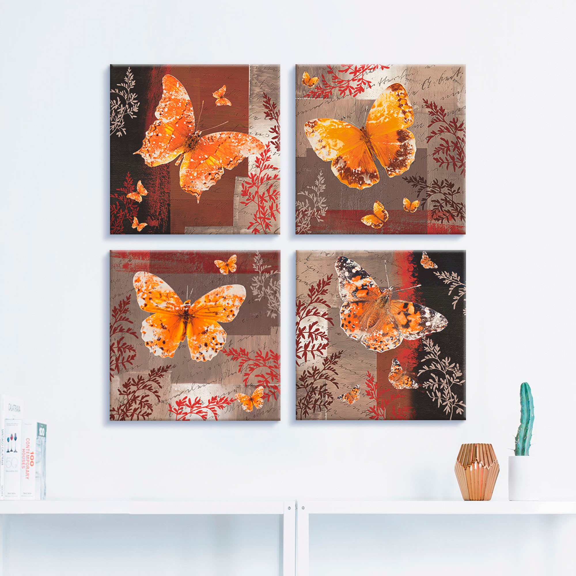 Artland Leinwandbild »Schmetterling 1-4«, Insekten, (4 St.), 4er Set, verschiedene Größen