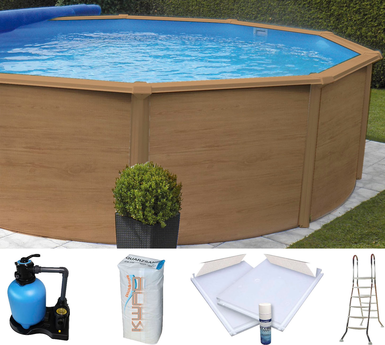 KWAD Rundpool "Supreme all in Premium Folie", (Set, 7 tlg.), 7-tlg., ØxH: 360x132cm, sand, inkl. Bodenisolationsset