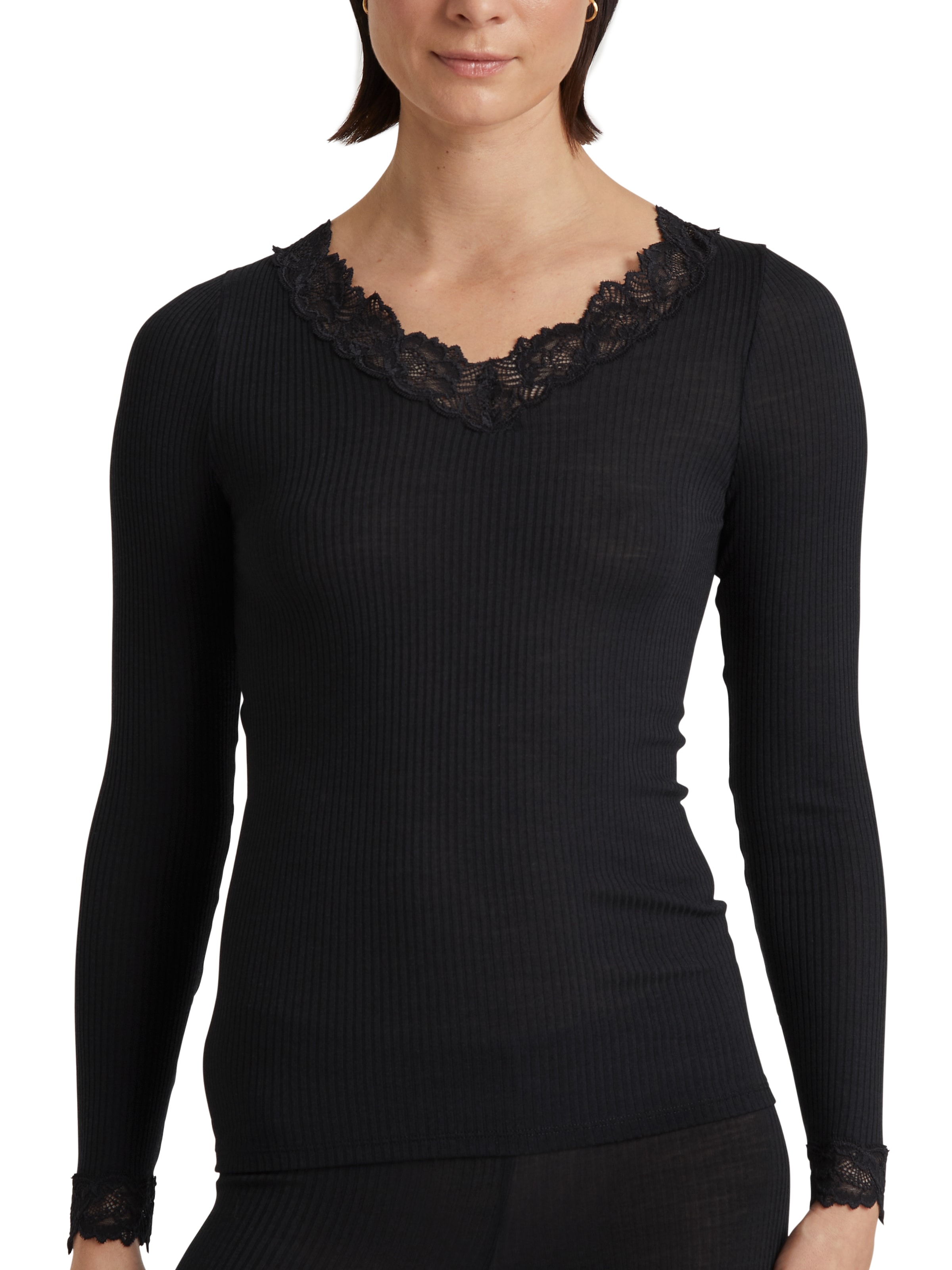CALIDA Langarmshirt »Silky Wool Joy«, mit Spitze an Ausschnitt und Bündchen