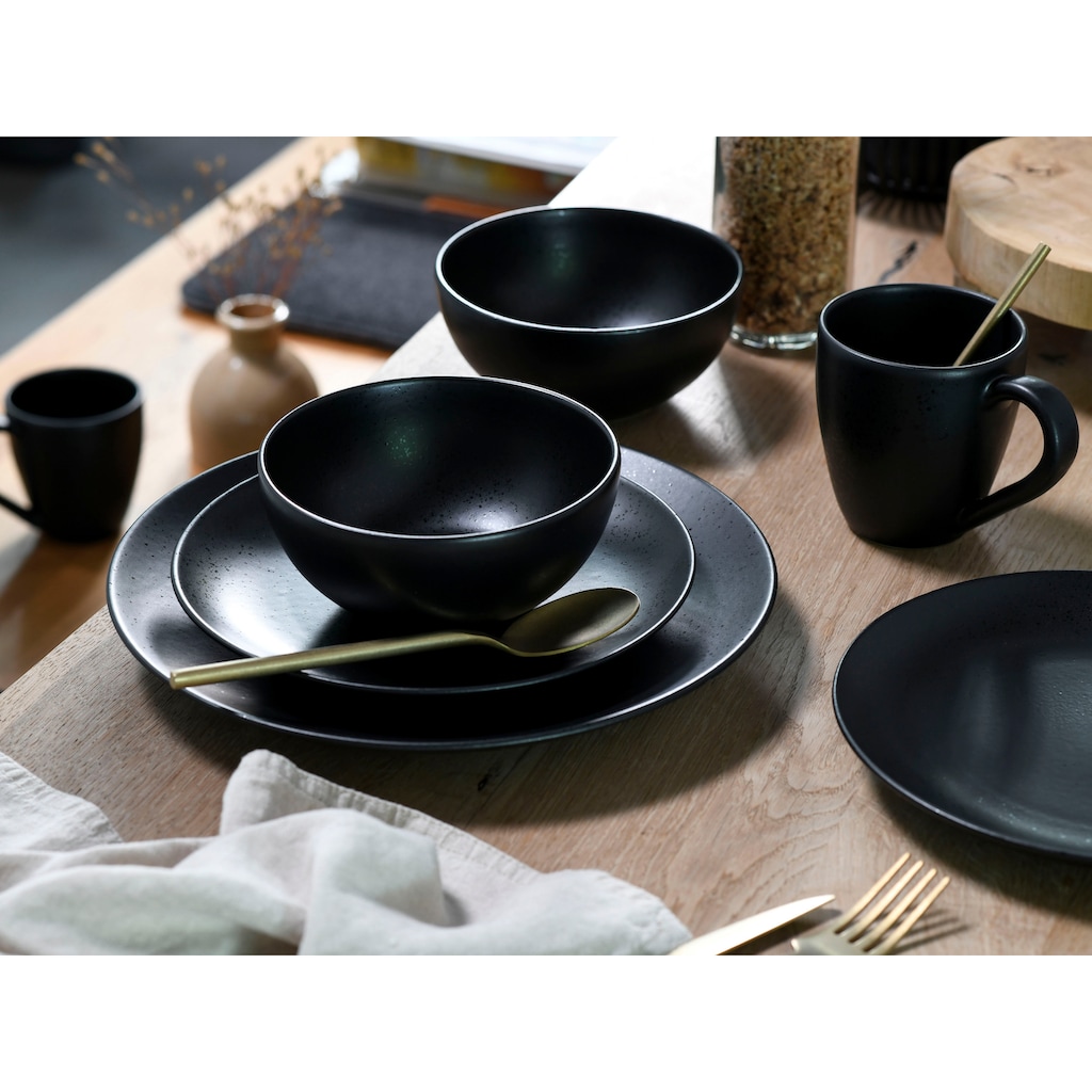 CreaTable Kombiservice »Magic Black Coupe«, (Set, 8 tlg.), Spezialglasur mit glänzenden Sprenkeln