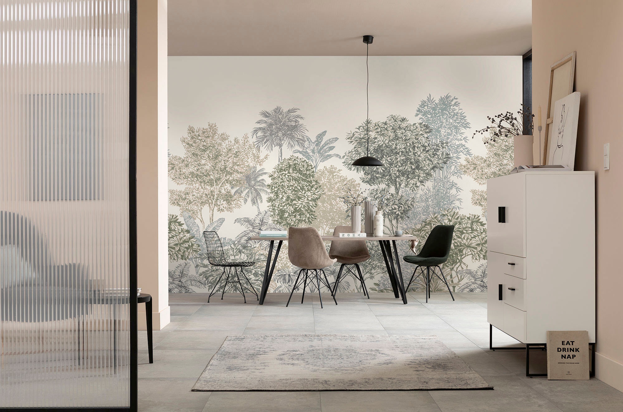 Komar Vliestapete »Digitaldruck Vlies - Painted Palms - Größe 300 x 250 cm«, bedruckt, Wohnzimmer, Schlafzimmer