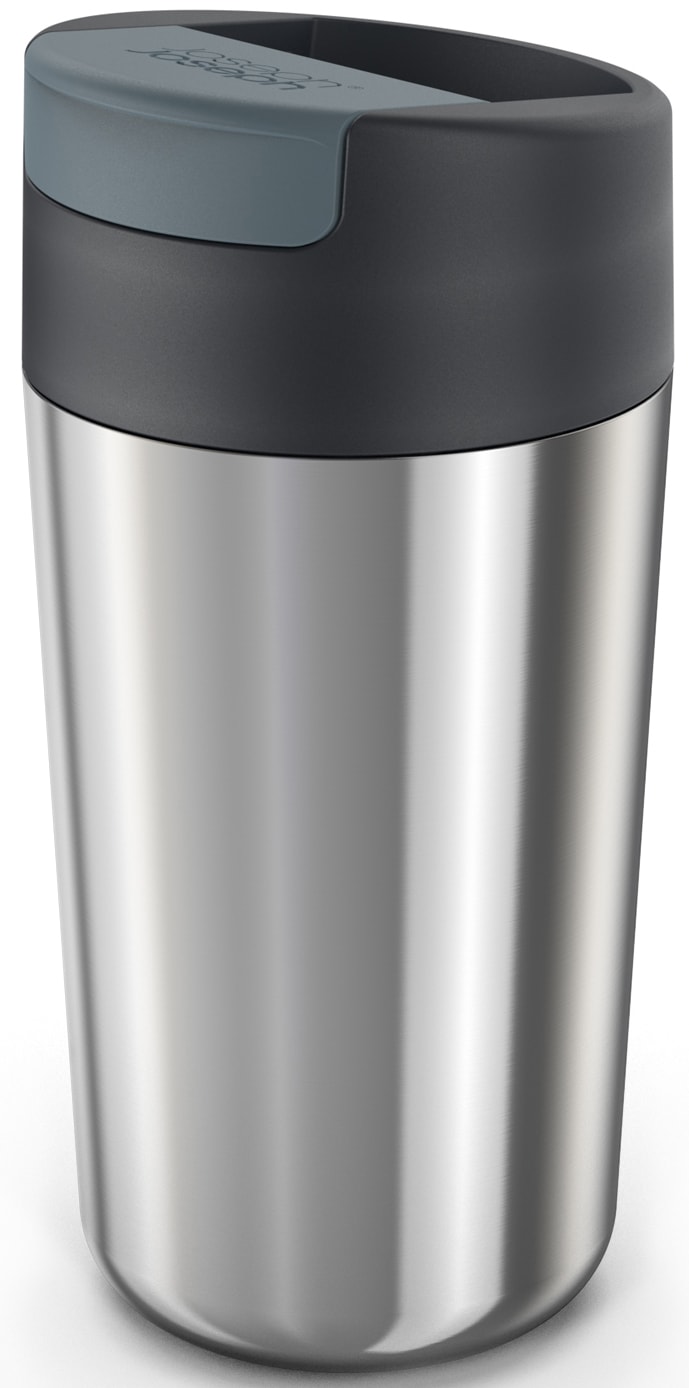 Joseph Joseph Coffee-to-go-Becher "Sipp™ Steel" (Reisebecher) mit Klappdeckel, auslaufsicher, vakuumisoliert, 454 ml