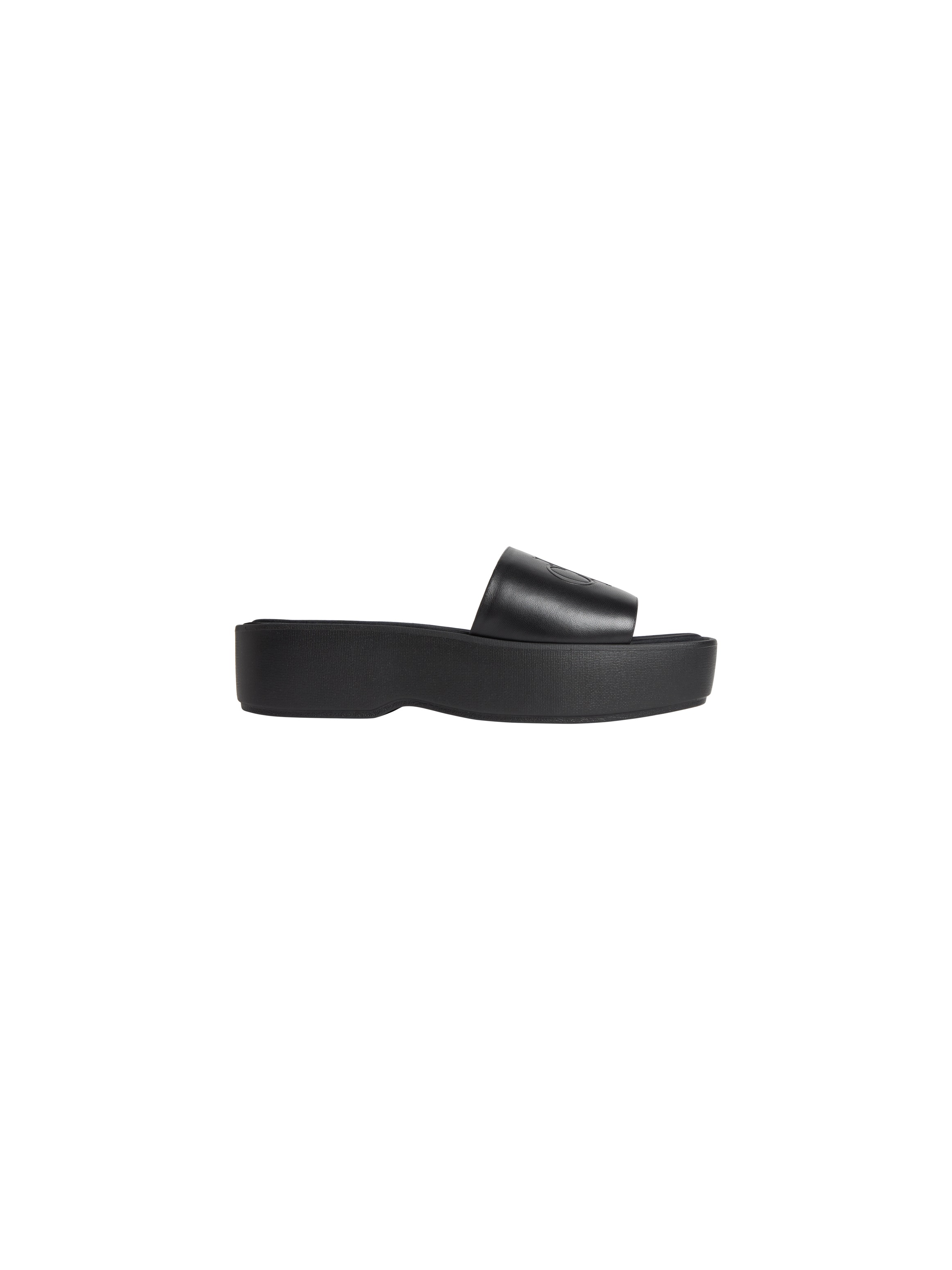 Pantolette CALVIN KLEIN "FLATF SNDL LTH MG", Damen, Gr. 39, schwarz, Nappaleder, Basic, Schuhe Pantolette, Strandschuh, Sommerschuh, Flat, Plateauschuh mit CK-Logo 2